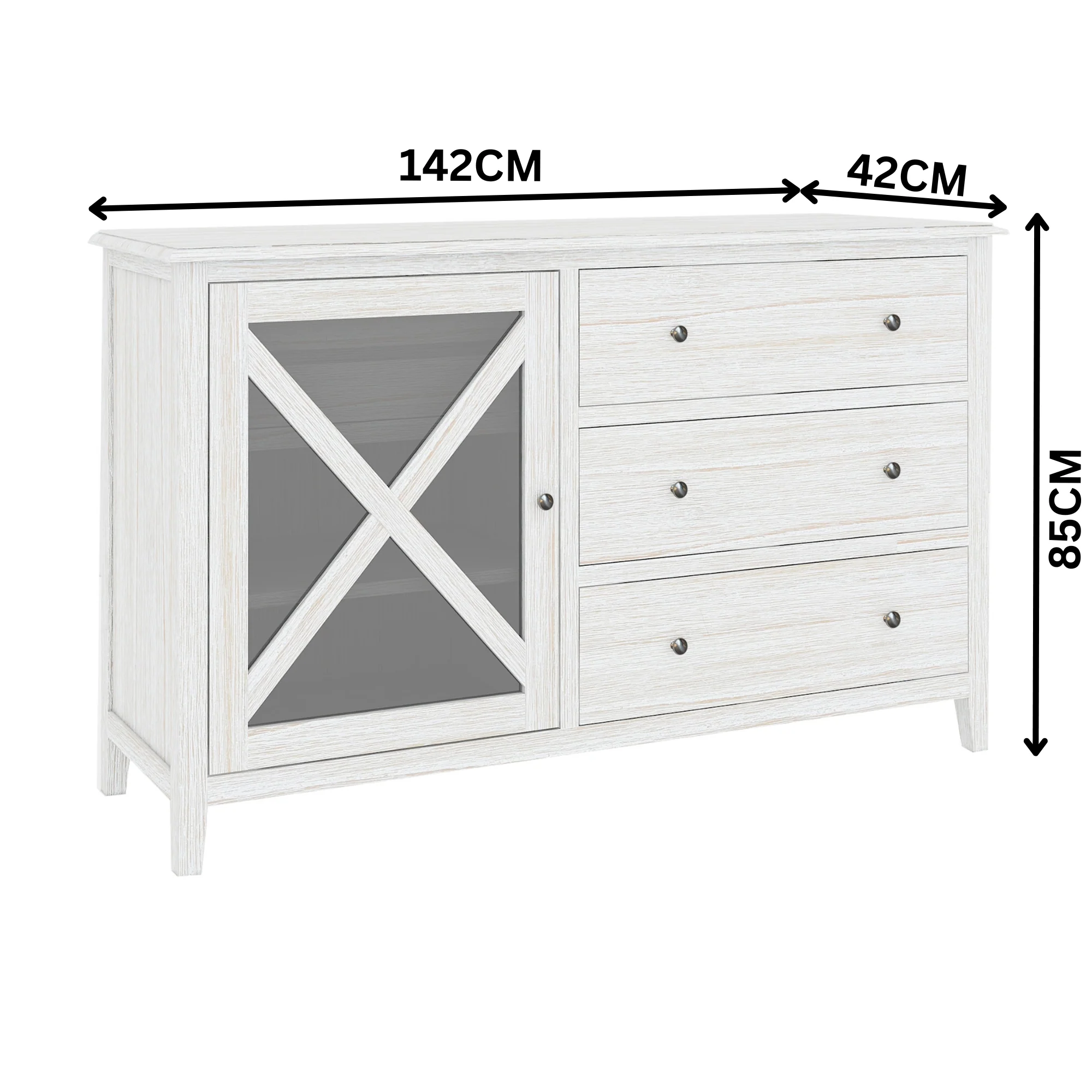 San Remo Dresser Glass Door Washed White - Image 2