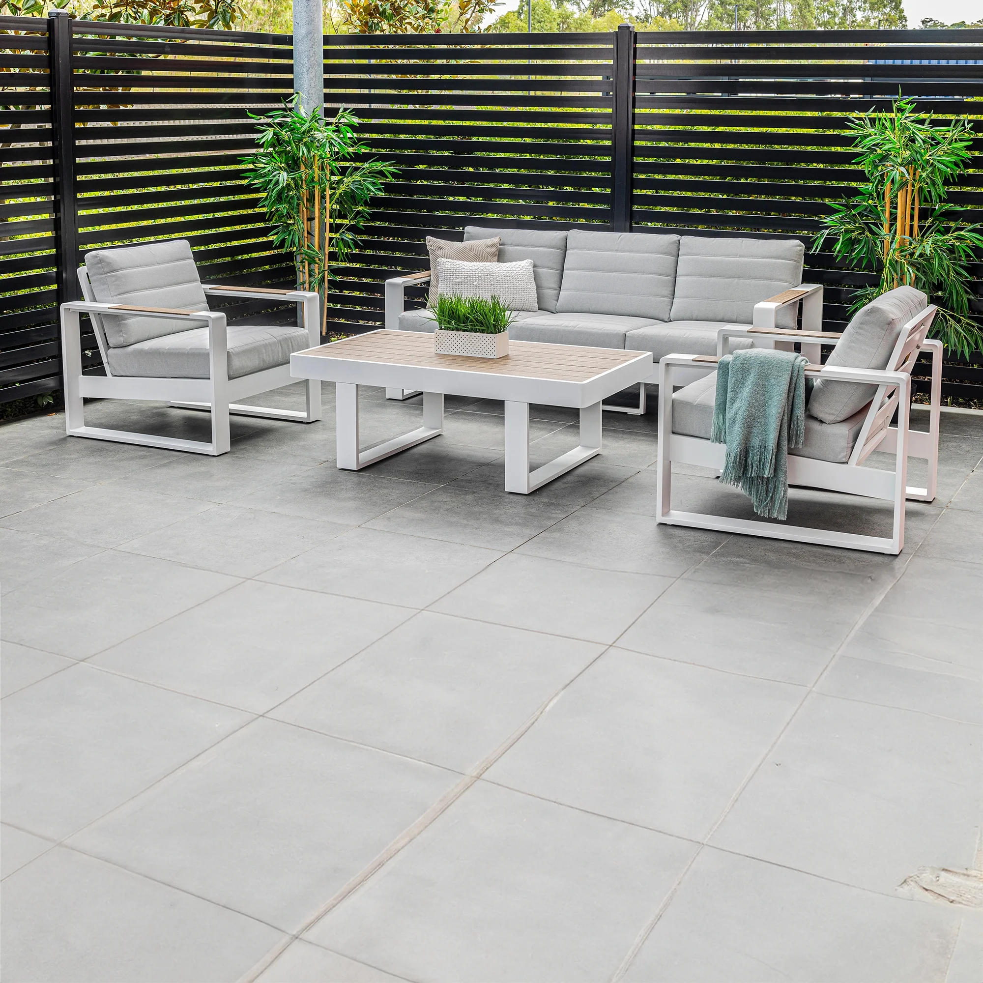 Santorini 4pc Outdoor Aluminium Sofa Lounge Chair Coffee Table Set White - Image 3