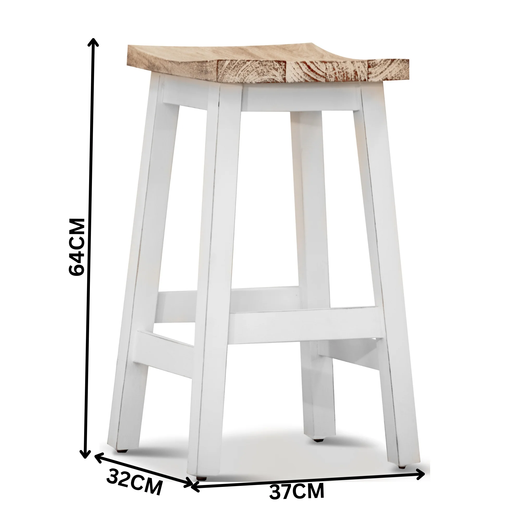 Sensei Kitchen Barstool Timber Bar Chair Stool White Wash Grey - Image 2