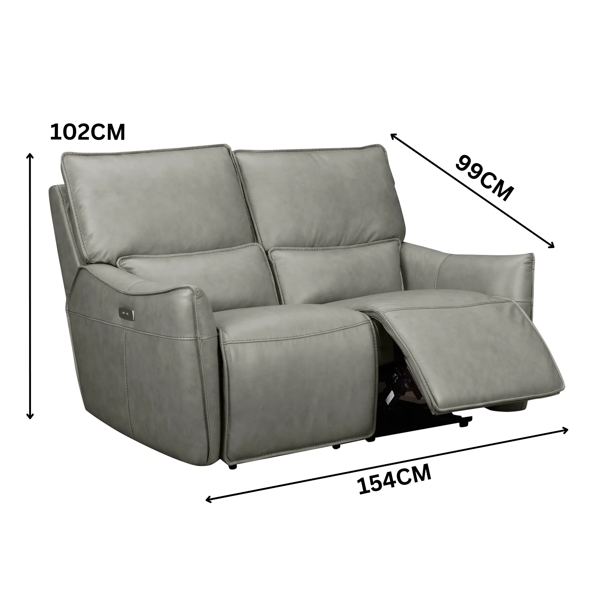 Simon 2 Seater Electric Powered Recliner Sofa Lounge Grey - Image 3