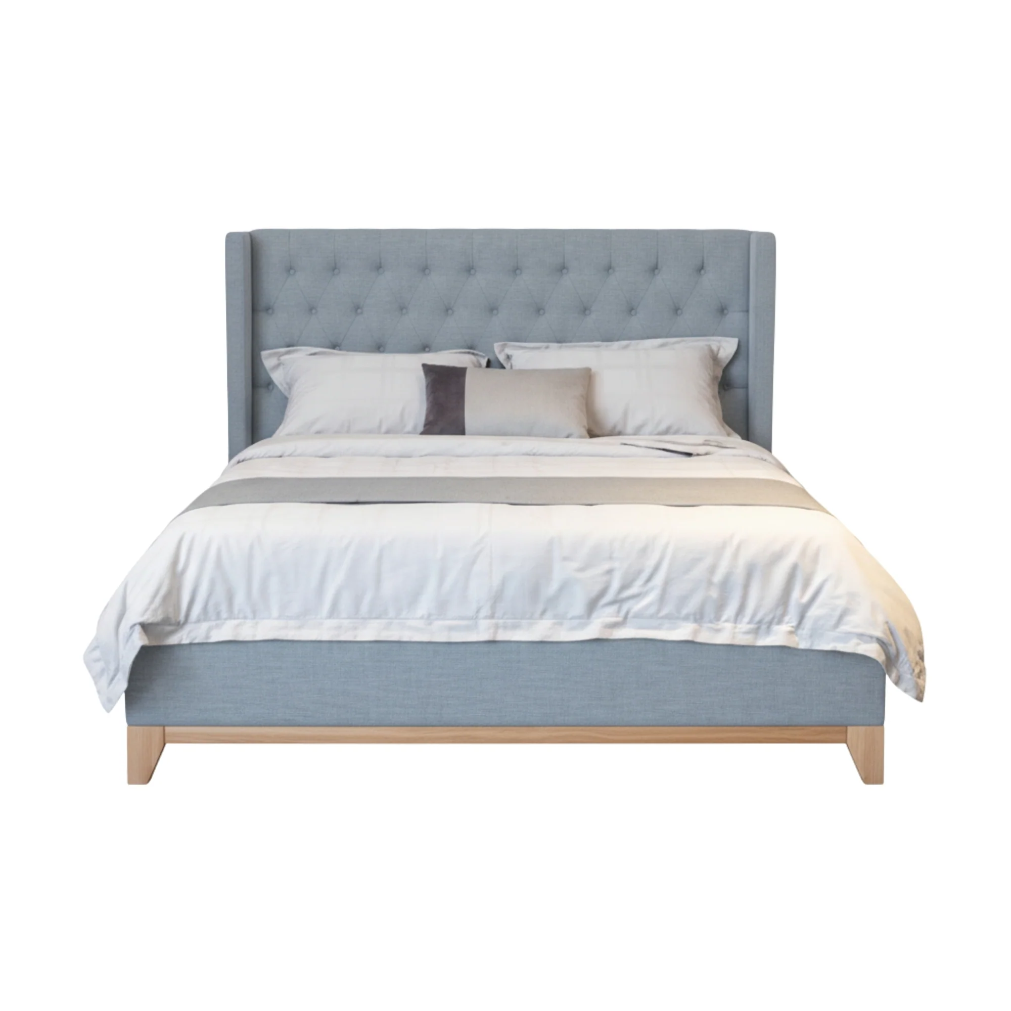 Skandinav Double Bed Frame Buttoned Head Light Grey - Image 2