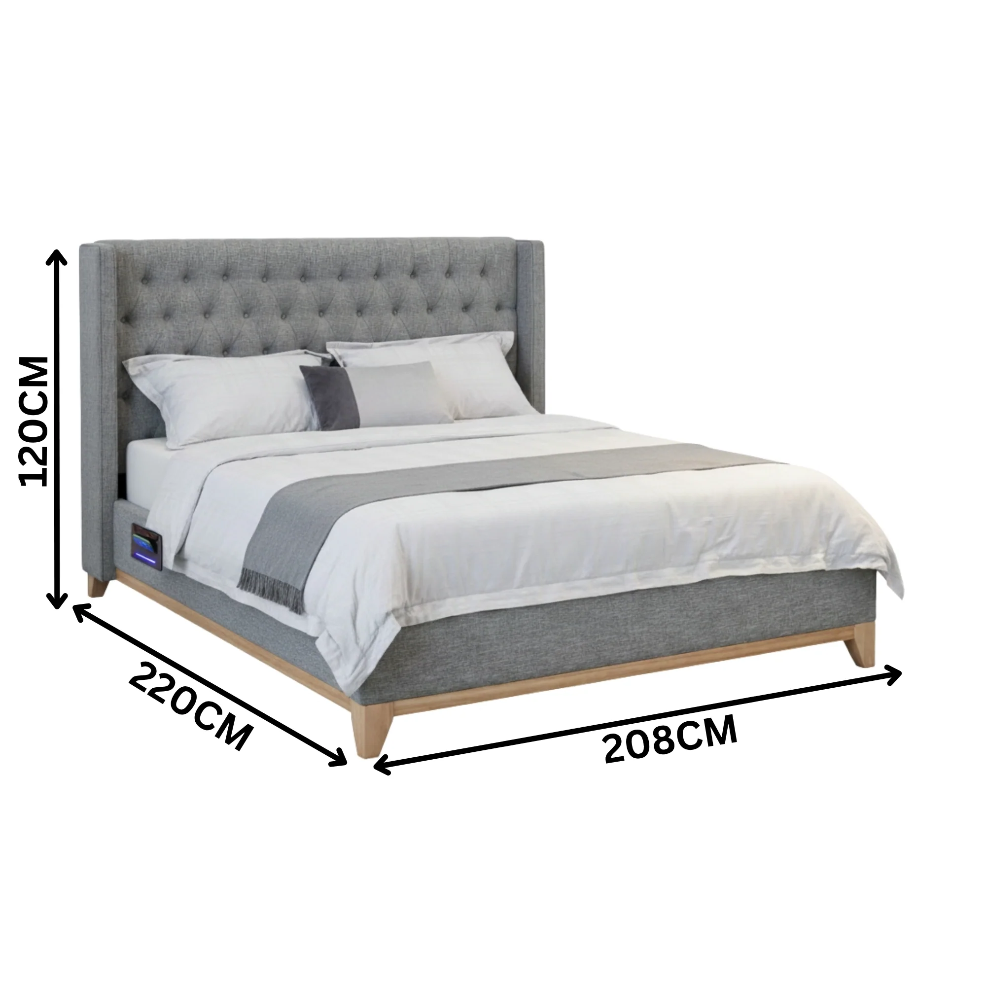Skandinav King Bed Frame Buttoned Head Storm Grey - Image 4