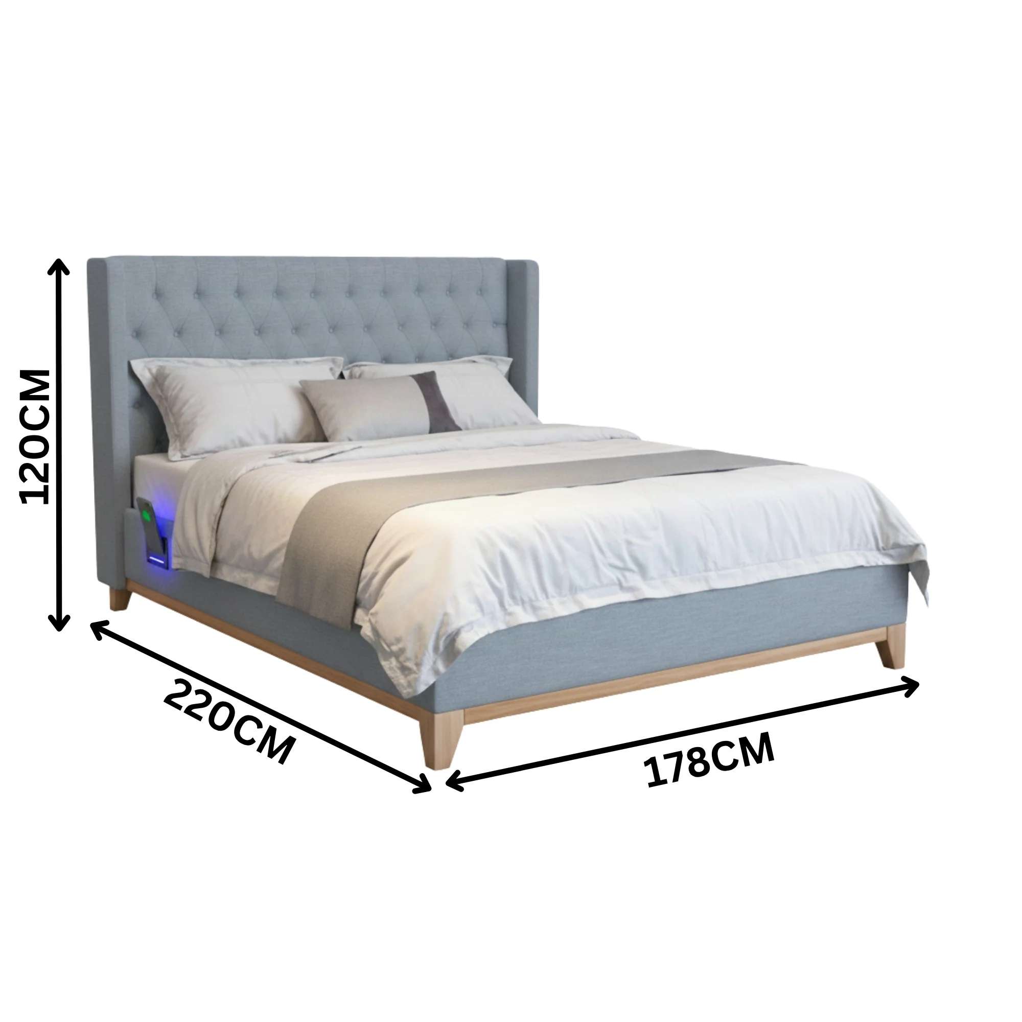 Skandinav Queen Bed Frame Buttoned Head Light Grey - Image 4