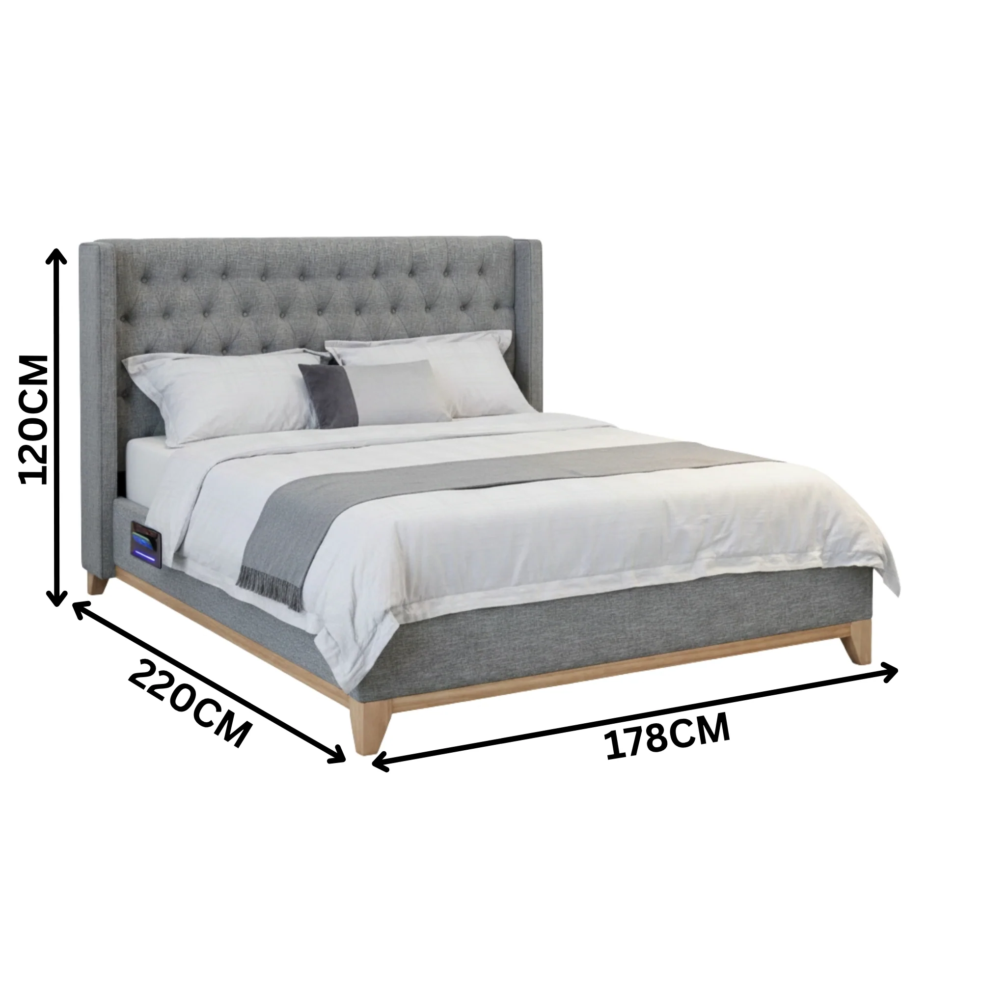 Skandinav Queen Bed Frame Buttoned Head Storm Grey - Image 4