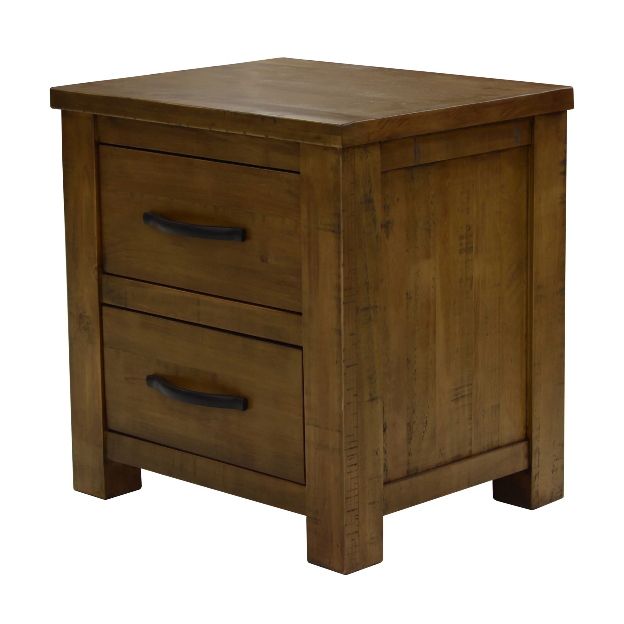 Sonora Bedside Table Rustic Solid Pine Wood Ash Brown - Image 2