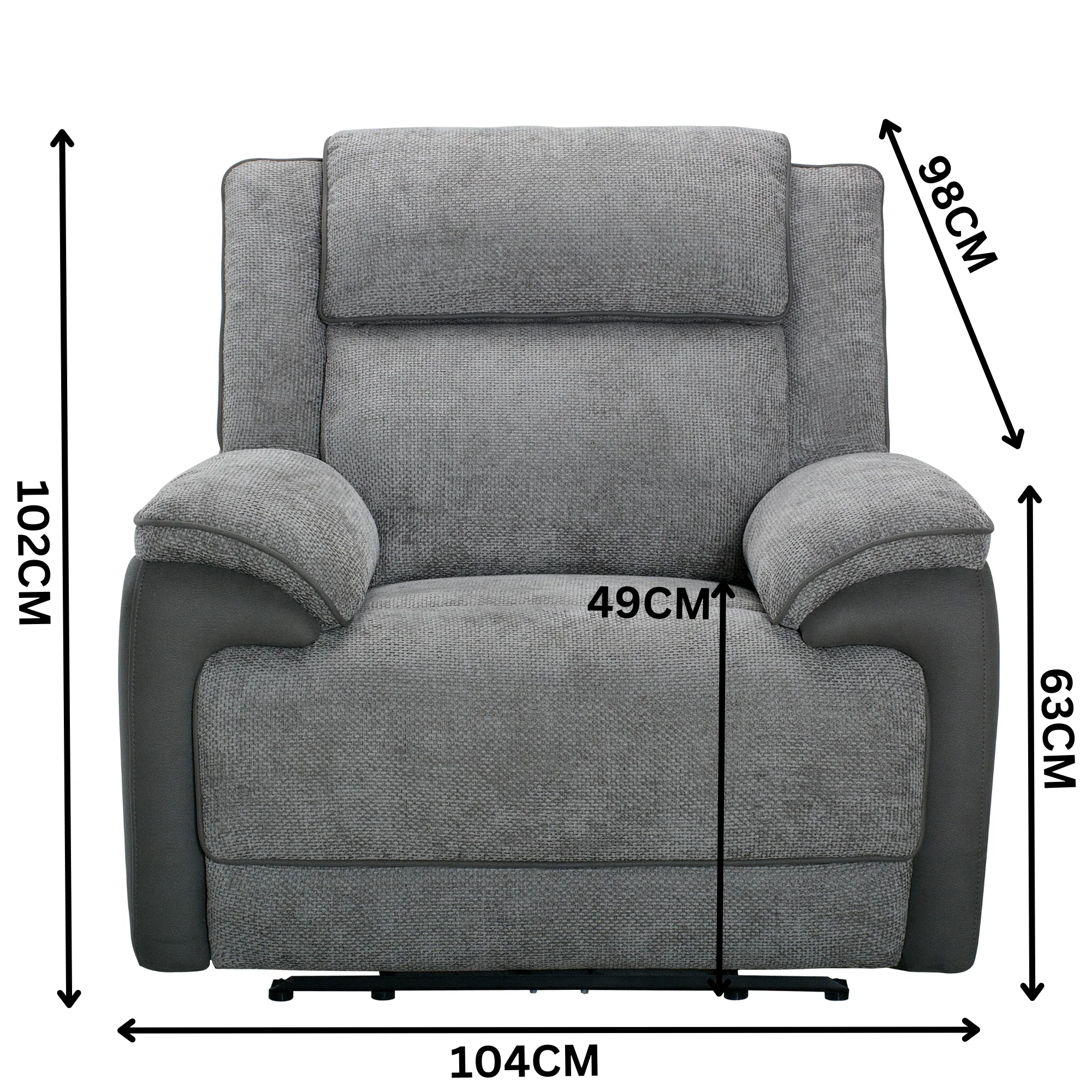 Southwest 1 Seater Electric Recliner Fabric Sofa Lounge Graphite Grey - Image 3