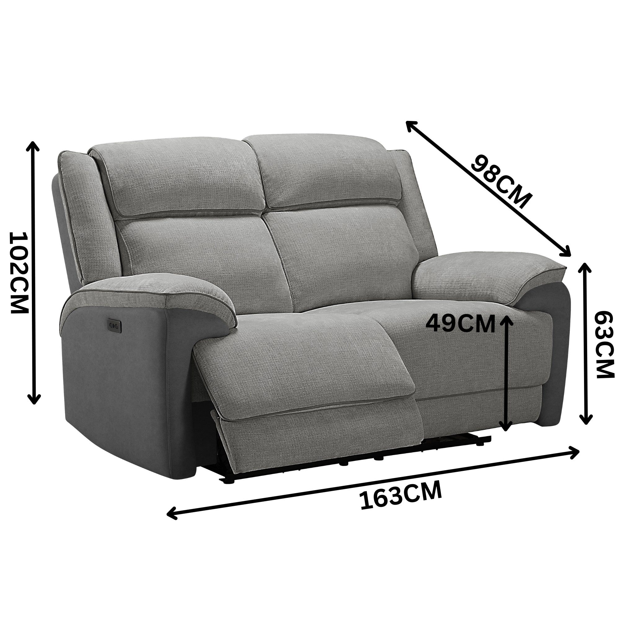 Southwest 2 Seater Electric Recliner Fabric Sofa Lounge Graphite Grey - Image 3