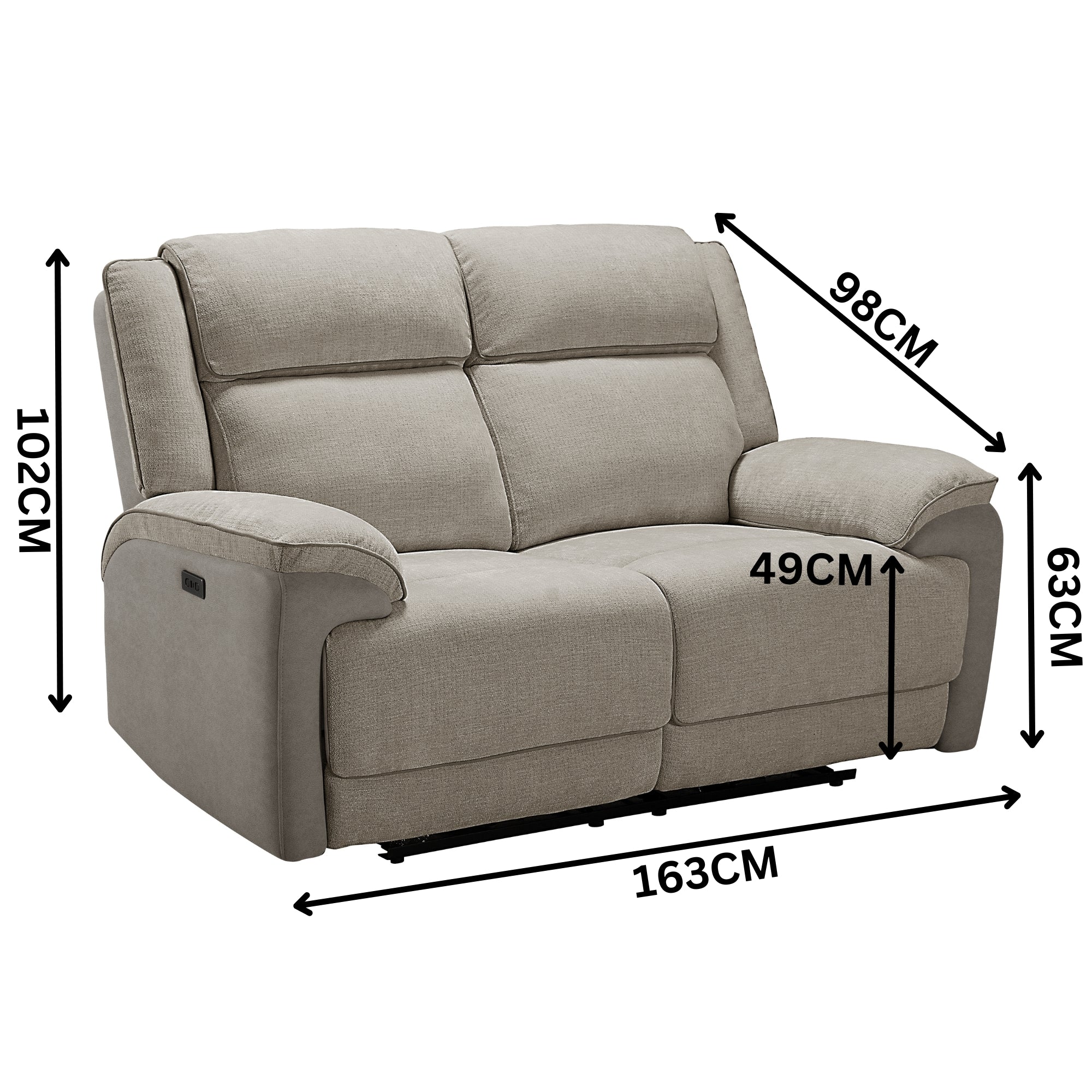 Southwest 2 Seater Electric Recliner Fabric Sofa Lounge Oyster Beige - Image 3