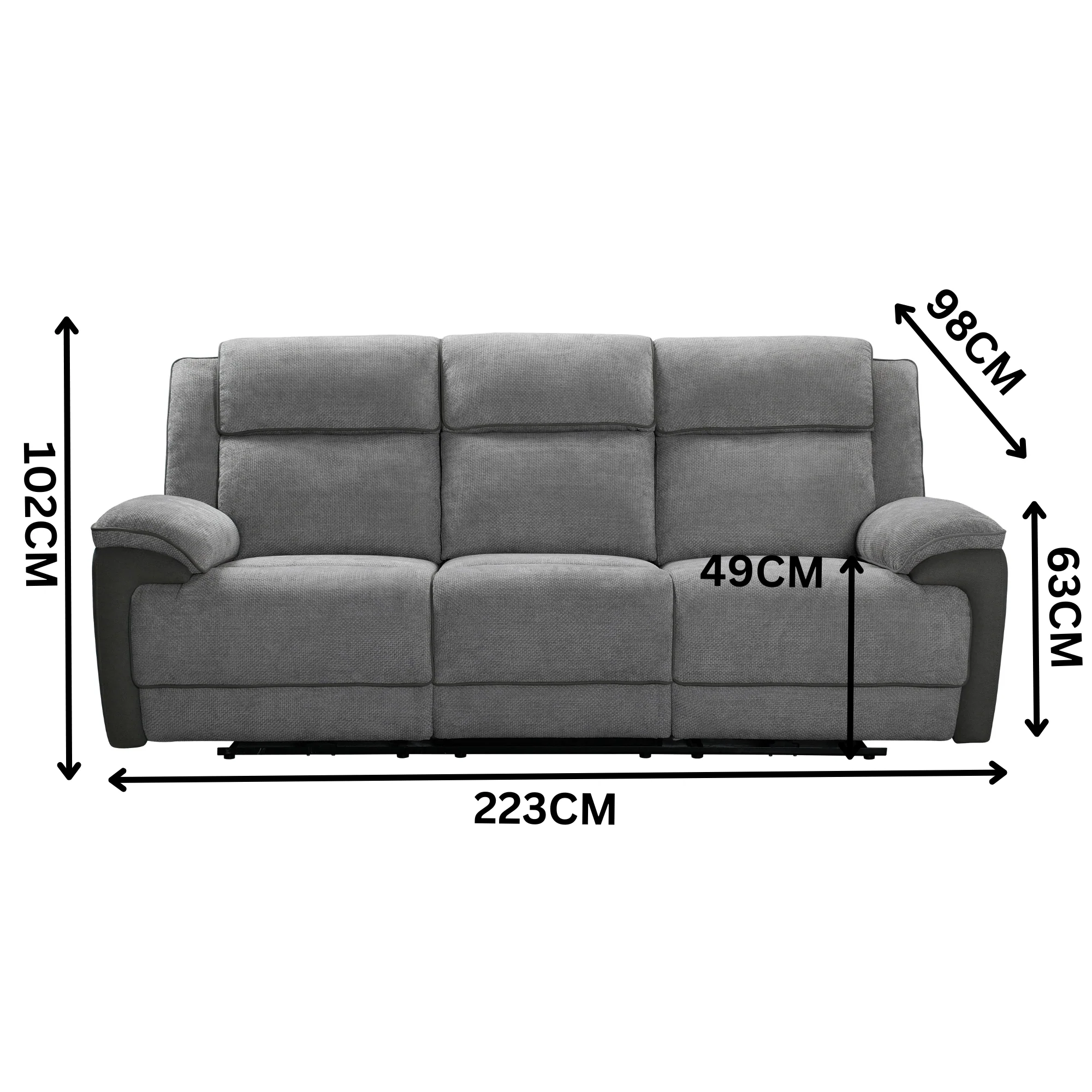 Southwest 3 Seater Electric Recliner Fabric Sofa Lounge Graphite Grey - Image 3