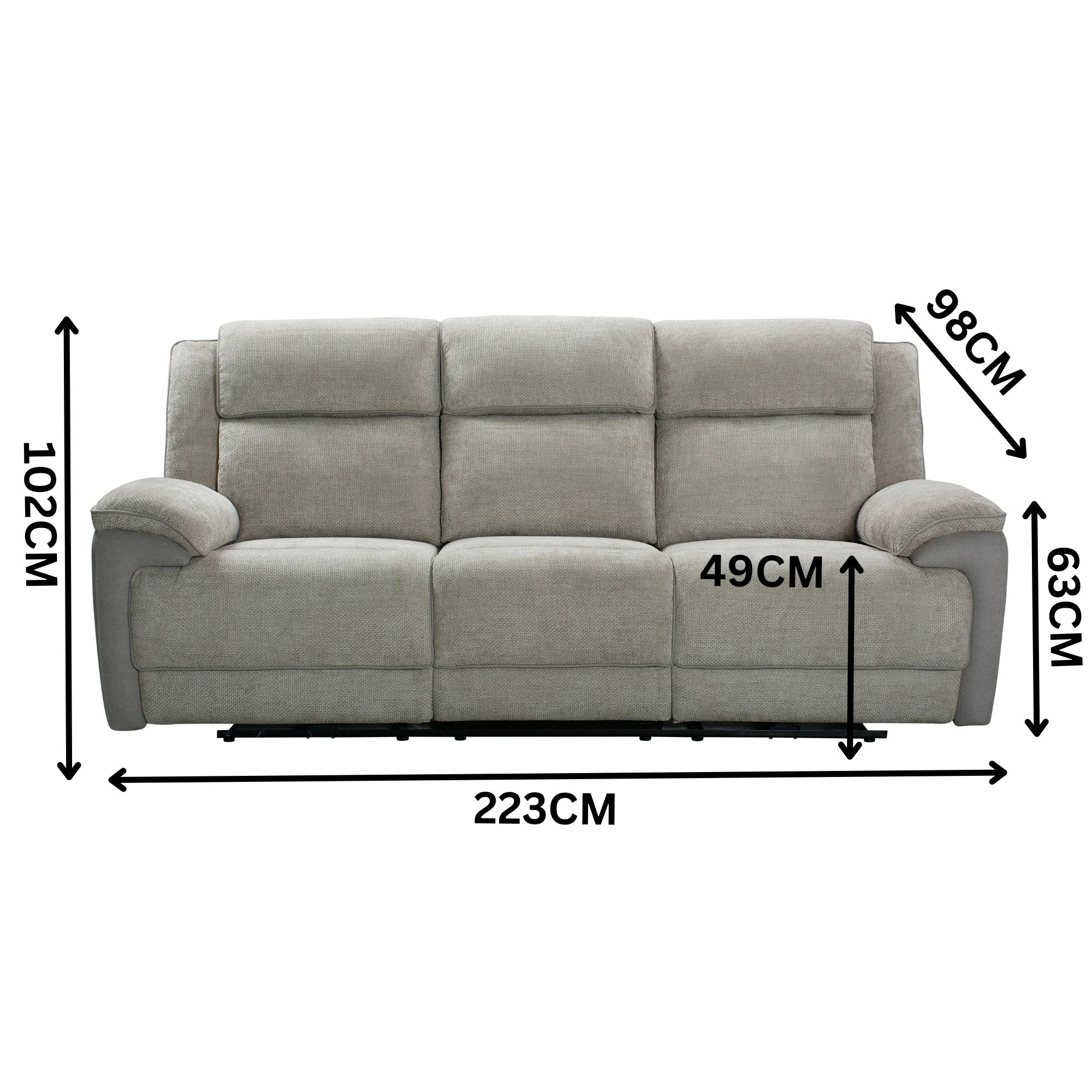 Southwest 3 Seater Electric Recliner Fabric Sofa Lounge Oyster Beige - Image 3