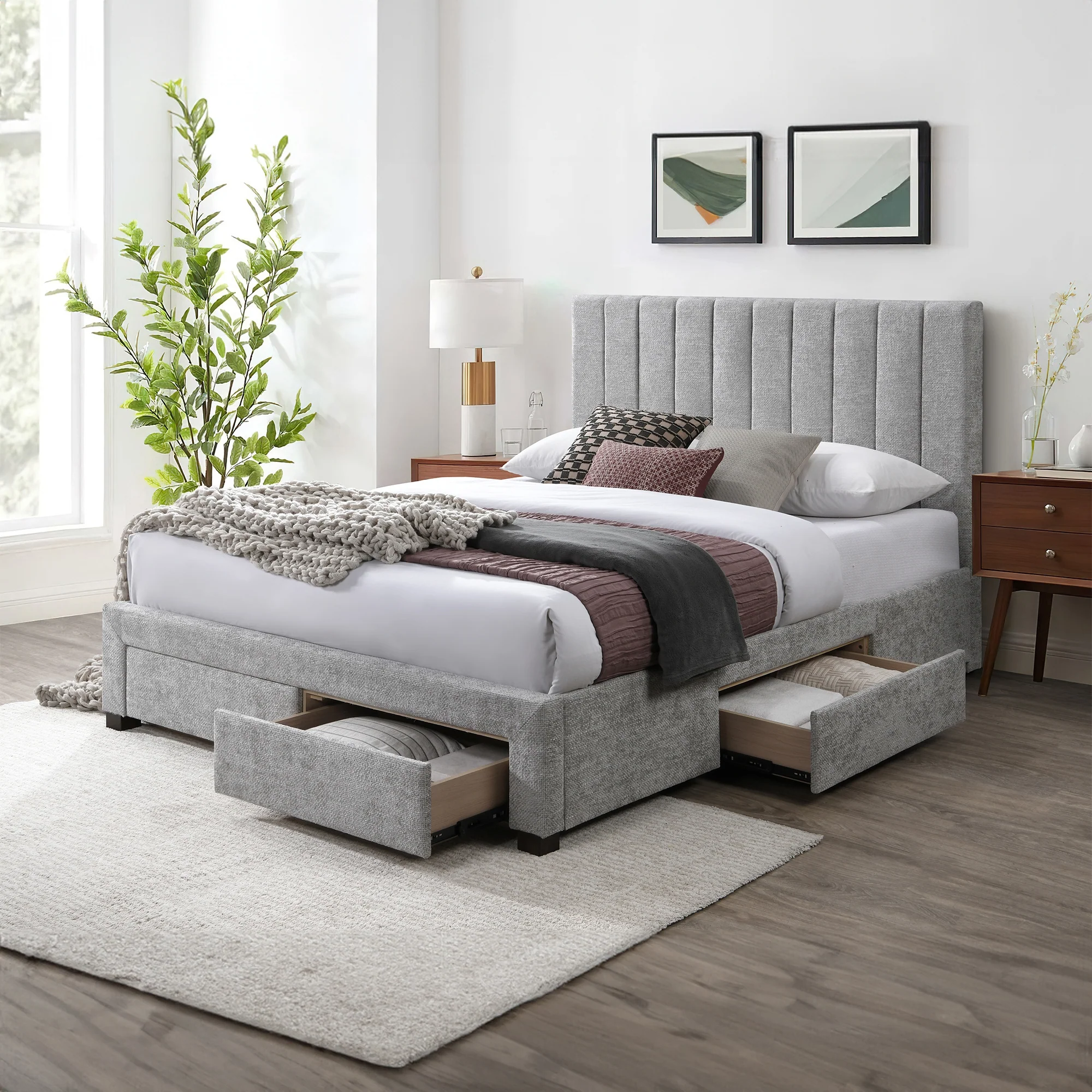 St Coco Double Bed Frame Storage Drawer Stone Grey - Image 3