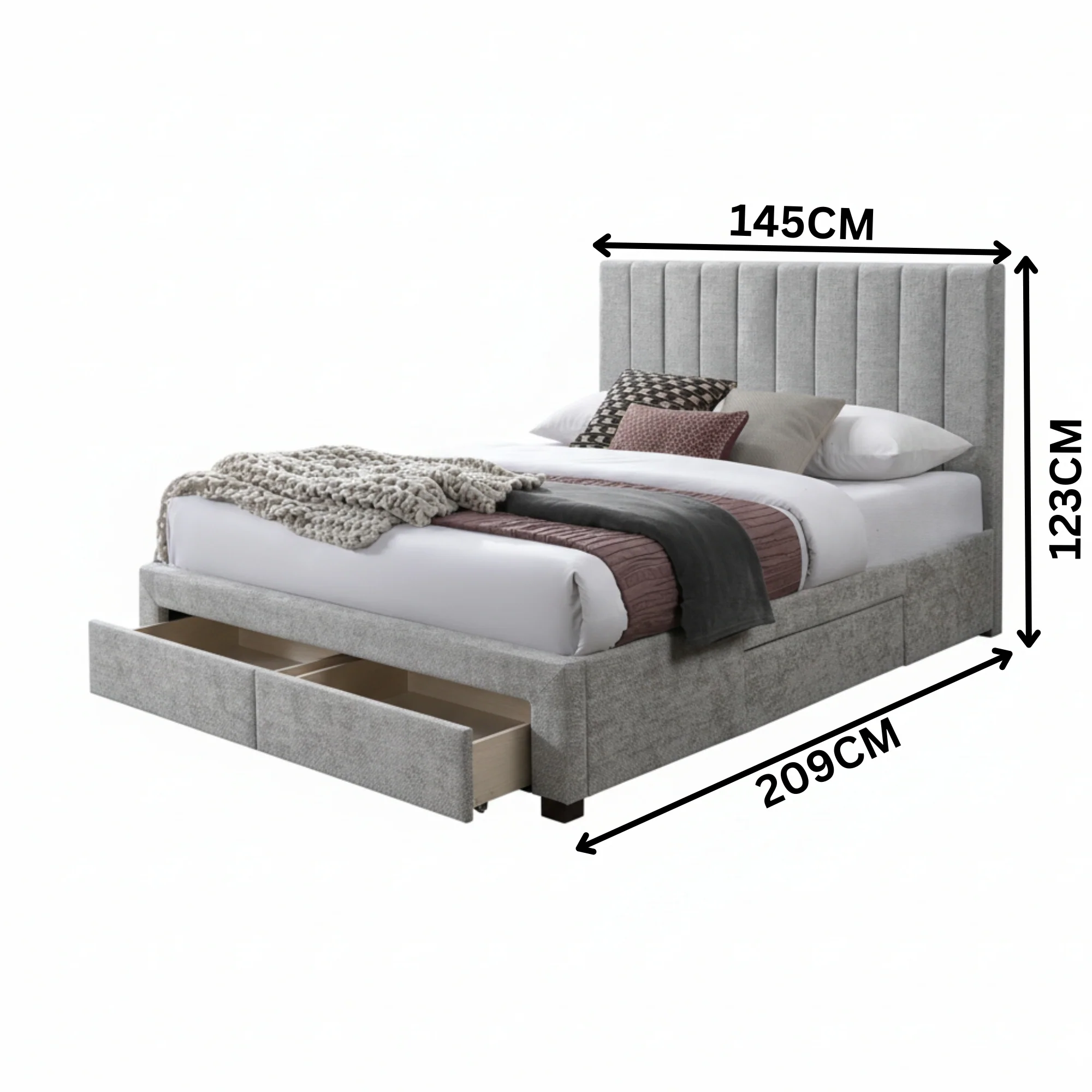St Coco Double Bed Frame Storage Drawer Stone Grey - Image 4