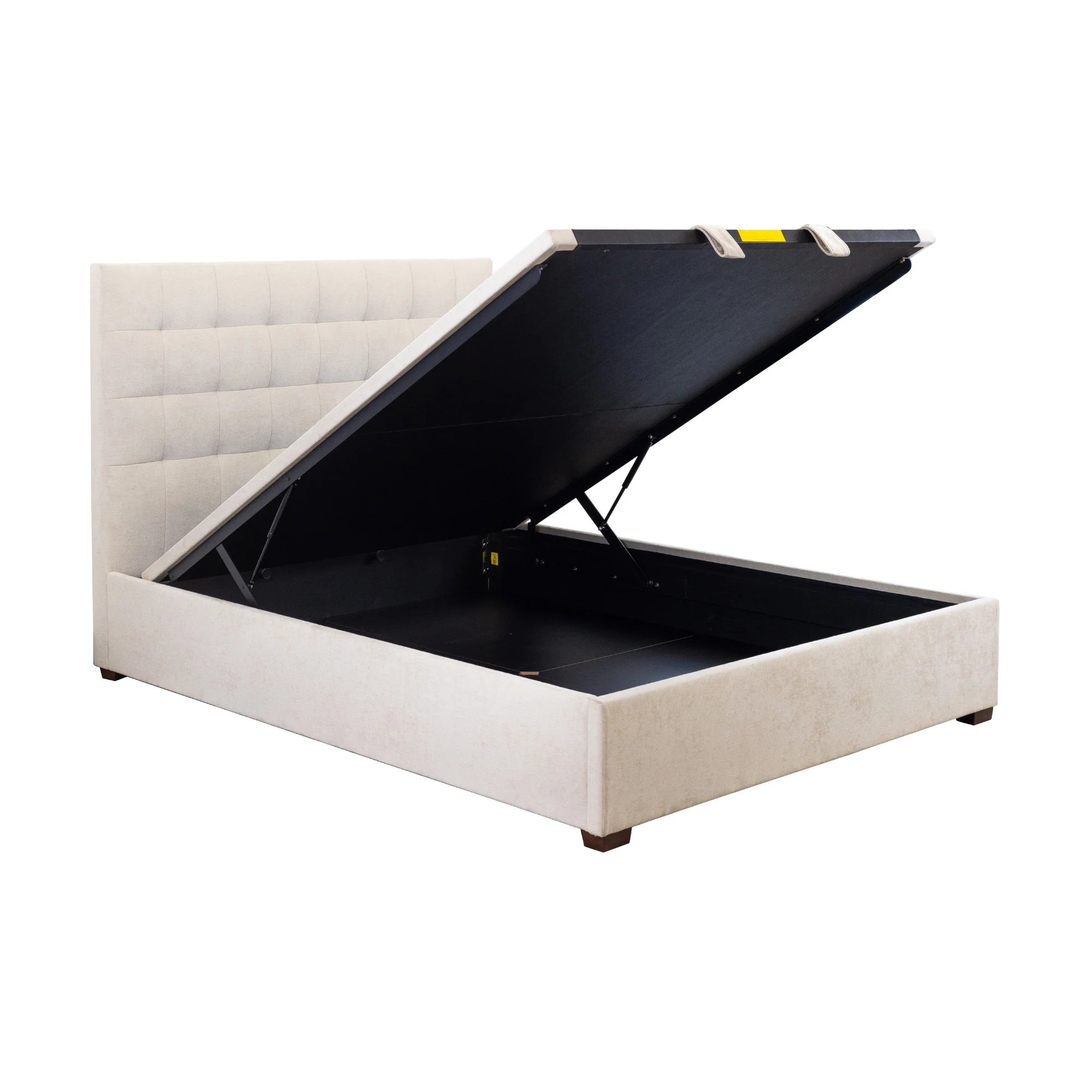 St James King Bed Frame Gas Lift Storage Oatmeal Beige - Image 5