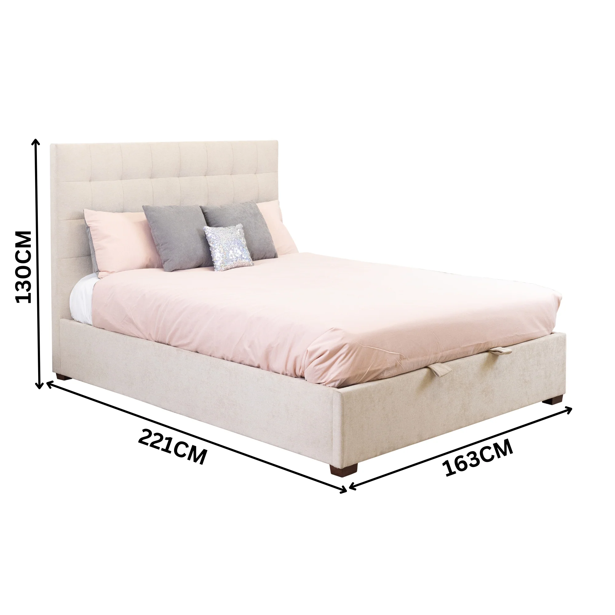 St James Queen Bed Frame Gas Lift Storage Oatmeal Beige - Image 3