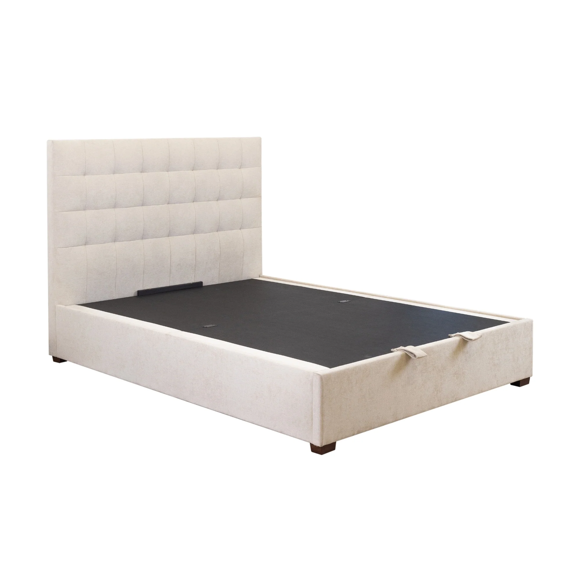 St James Queen Bed Frame Gas Lift Storage Oatmeal Beige - Image 4