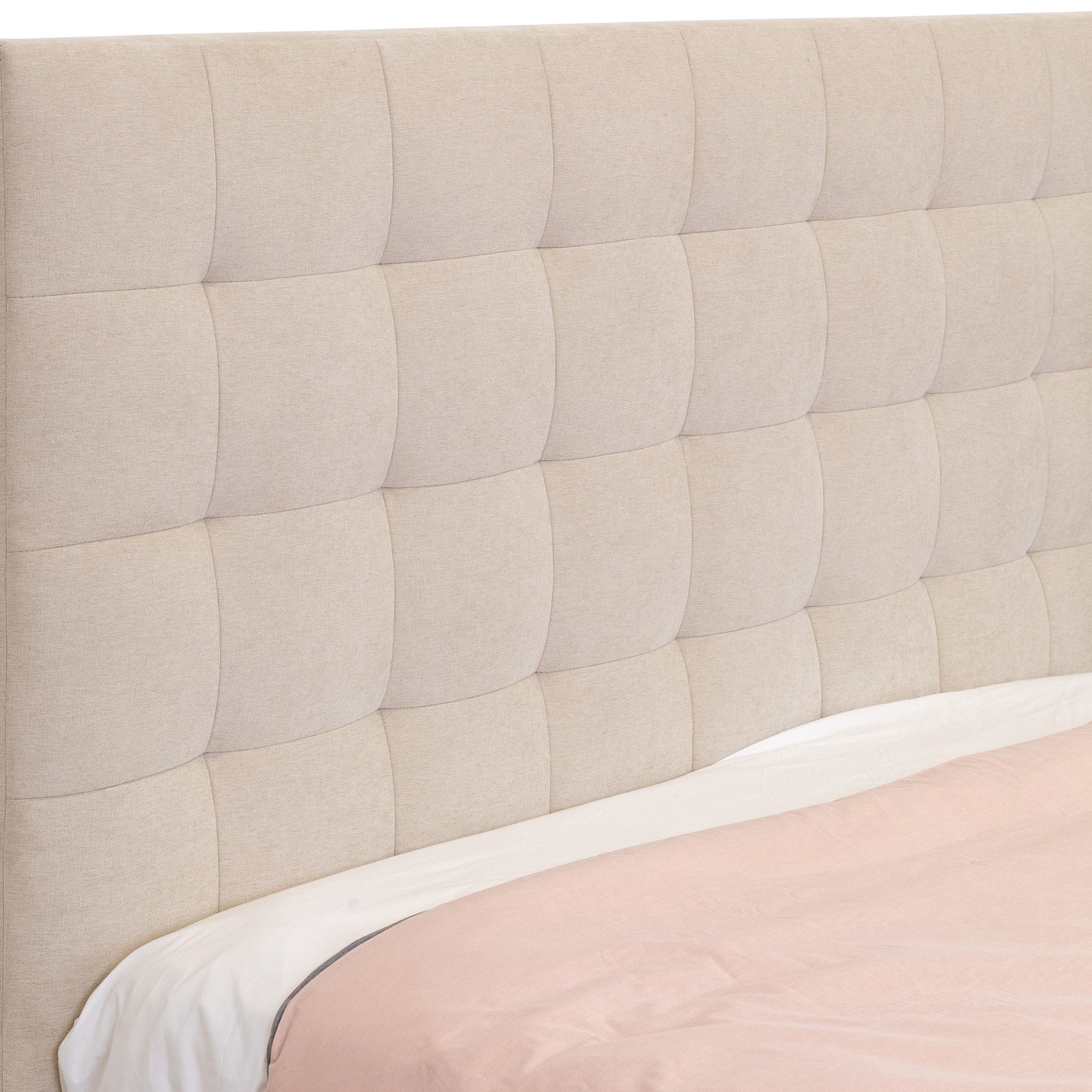 St James Queen Bed Frame Gas Lift Storage Oatmeal Beige - Image 6