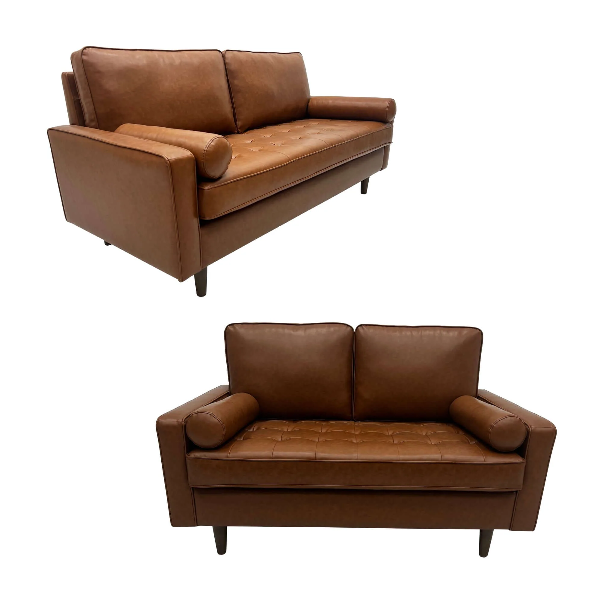 Stockholm 2 + 3 Seater Sofa Set Premium Faux Leather Tan - Image 2
