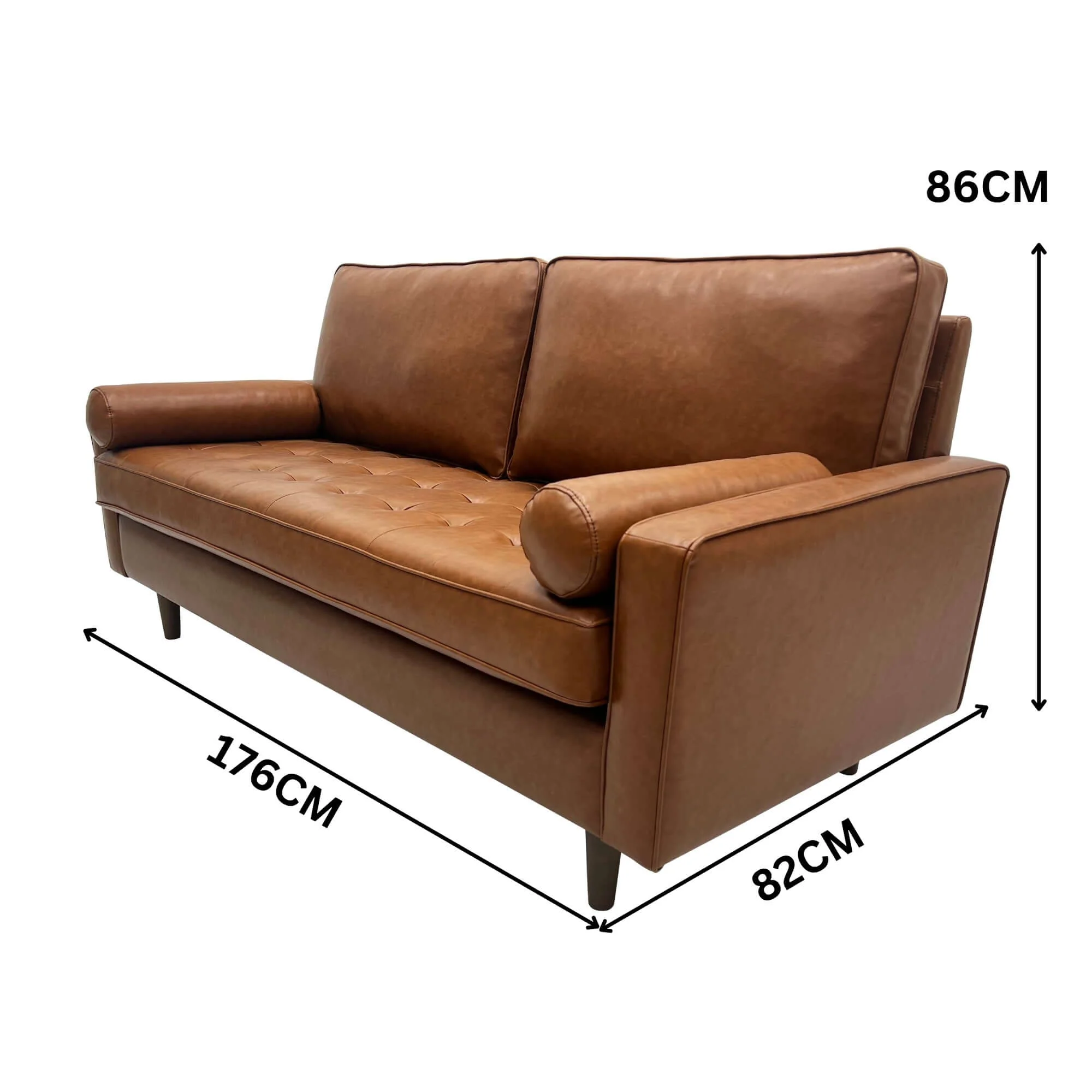 Stockholm 2 + 3 Seater Sofa Set Premium Faux Leather Tan - Image 5