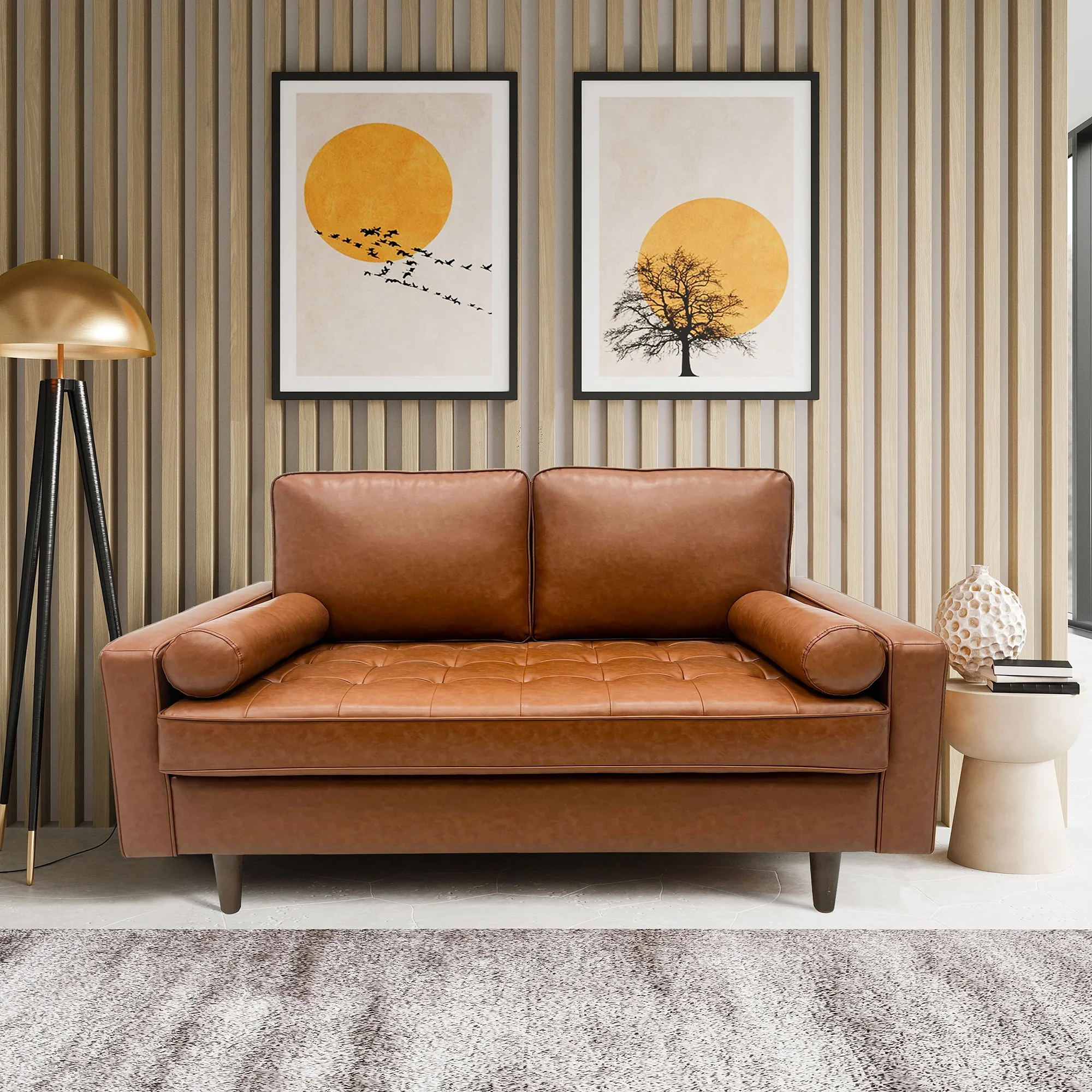 Stockholm 2 Seater Sofa Premium Faux Leather Tan - Image 2