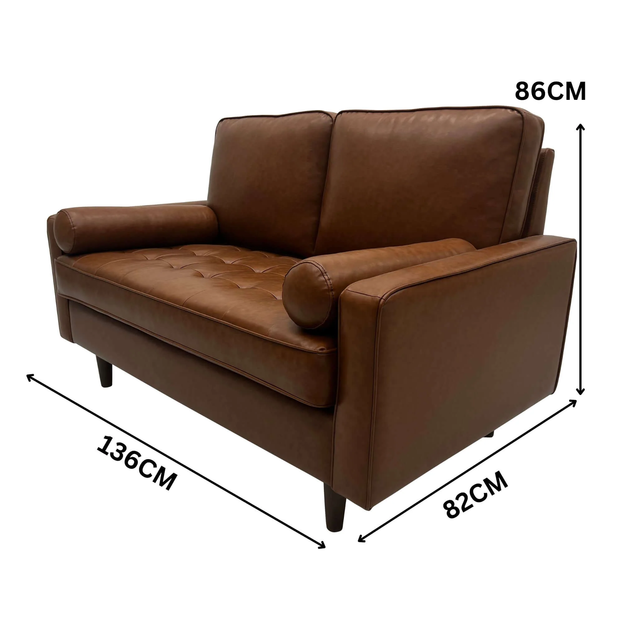 Stockholm 2 Seater Sofa Premium Faux Leather Tan - Image 3