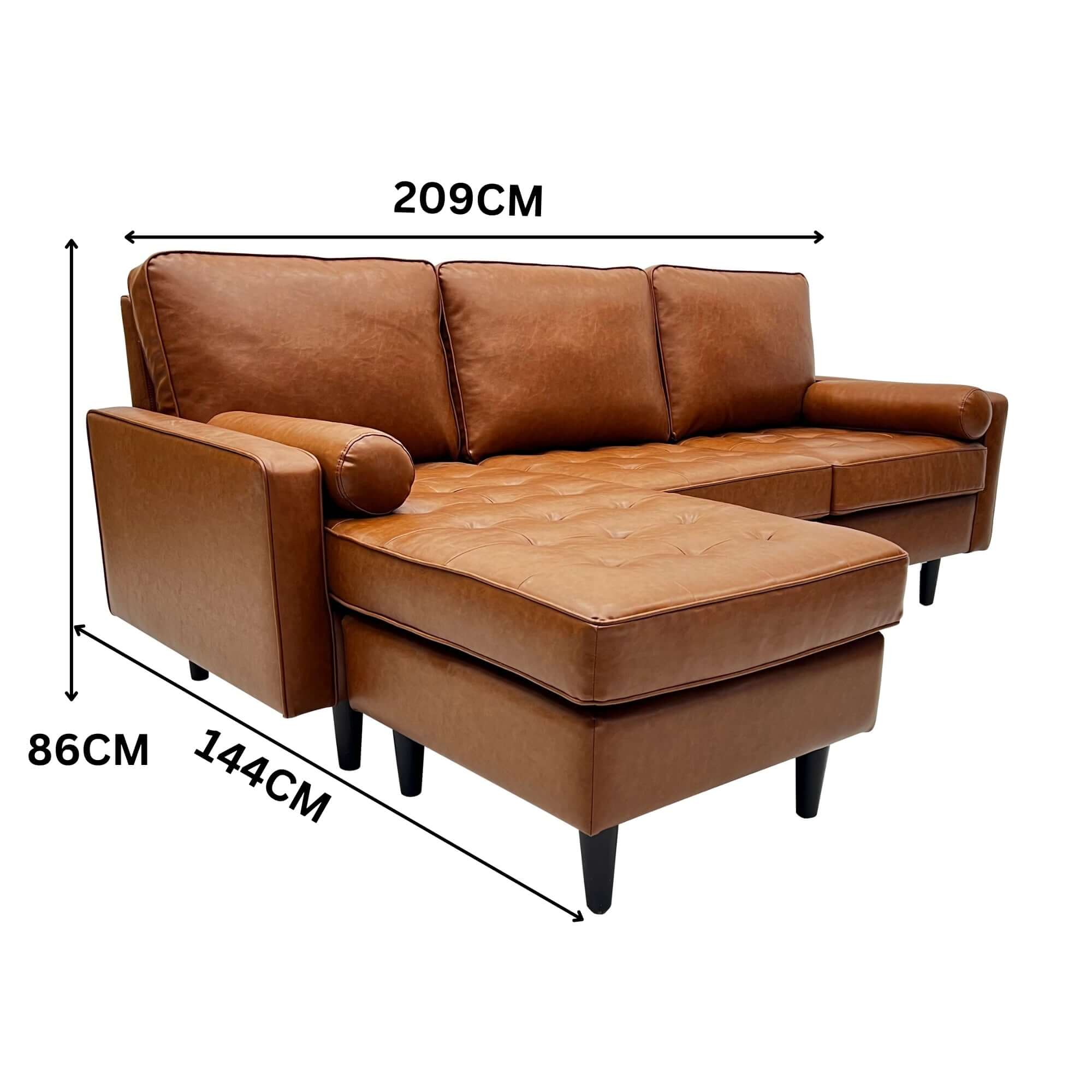 Stockholm 3 Seater Sofa With Reversible Chaise Premium Faux Leather Sofa Tan - Image 3
