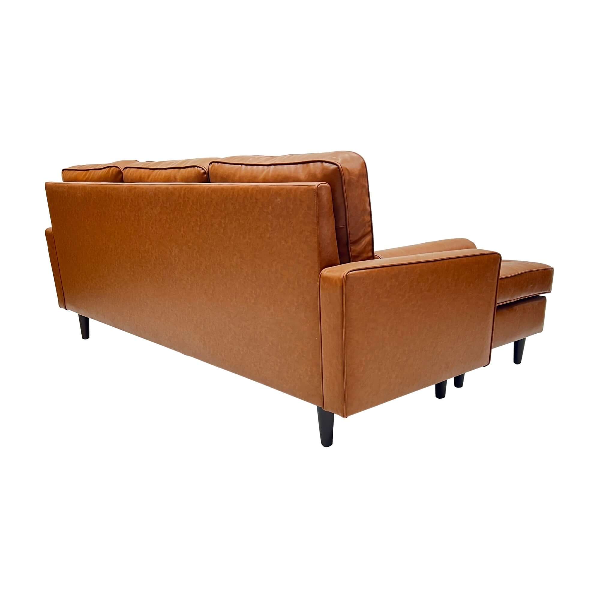 Stockholm 3 Seater Sofa With Reversible Chaise Premium Faux Leather Sofa Tan - Image 4