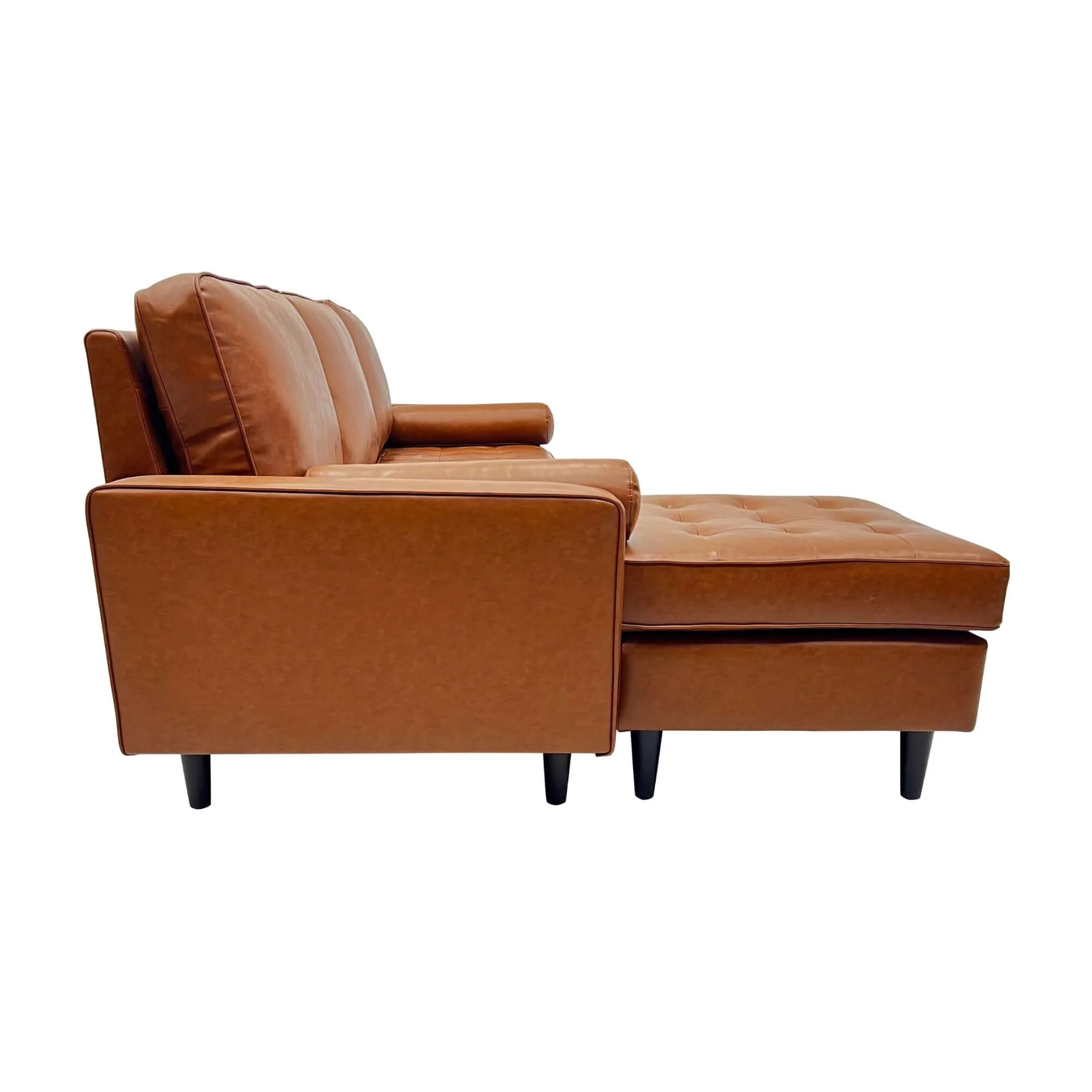 Stockholm 3 Seater Sofa With Reversible Chaise Premium Faux Leather Sofa Tan - Image 5
