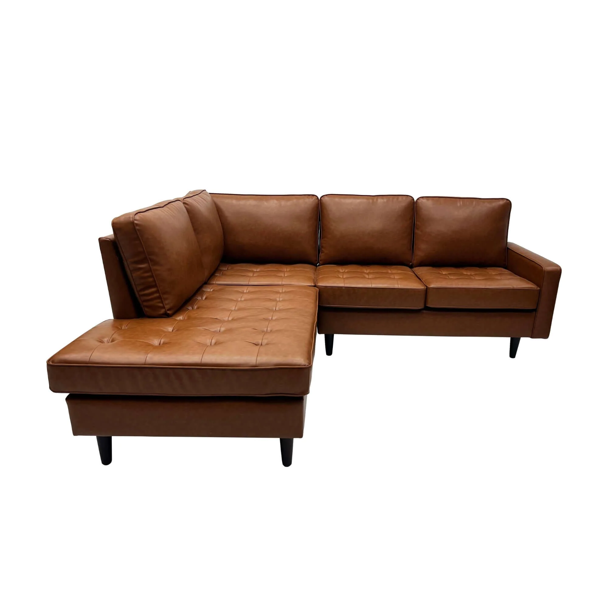 Stockholm 4 Seater Sofa With LHF Chaise Premium Faux Leather Sofa Tan - Image 2