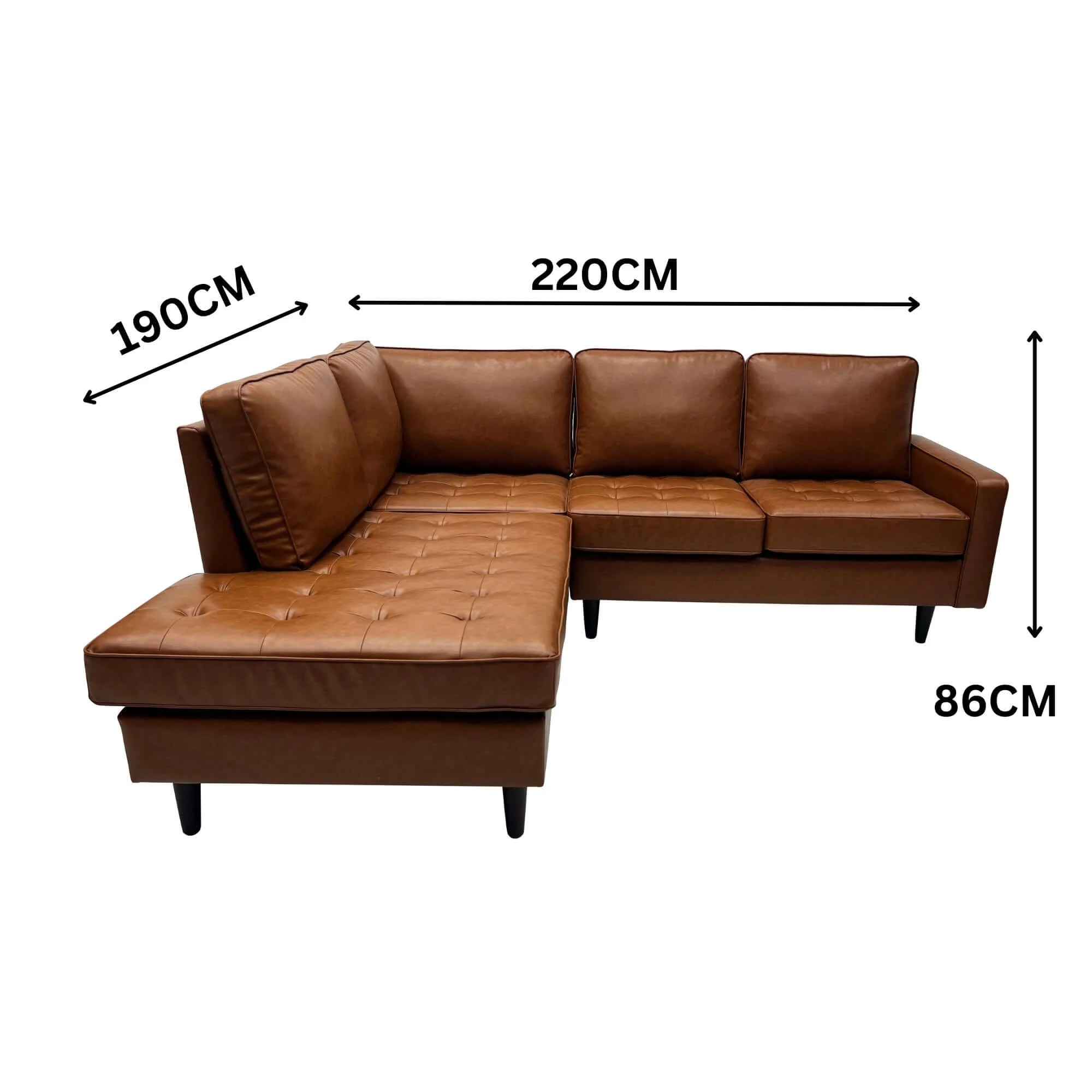 Stockholm 4 Seater Sofa With LHF Chaise Premium Faux Leather Sofa Tan - Image 3