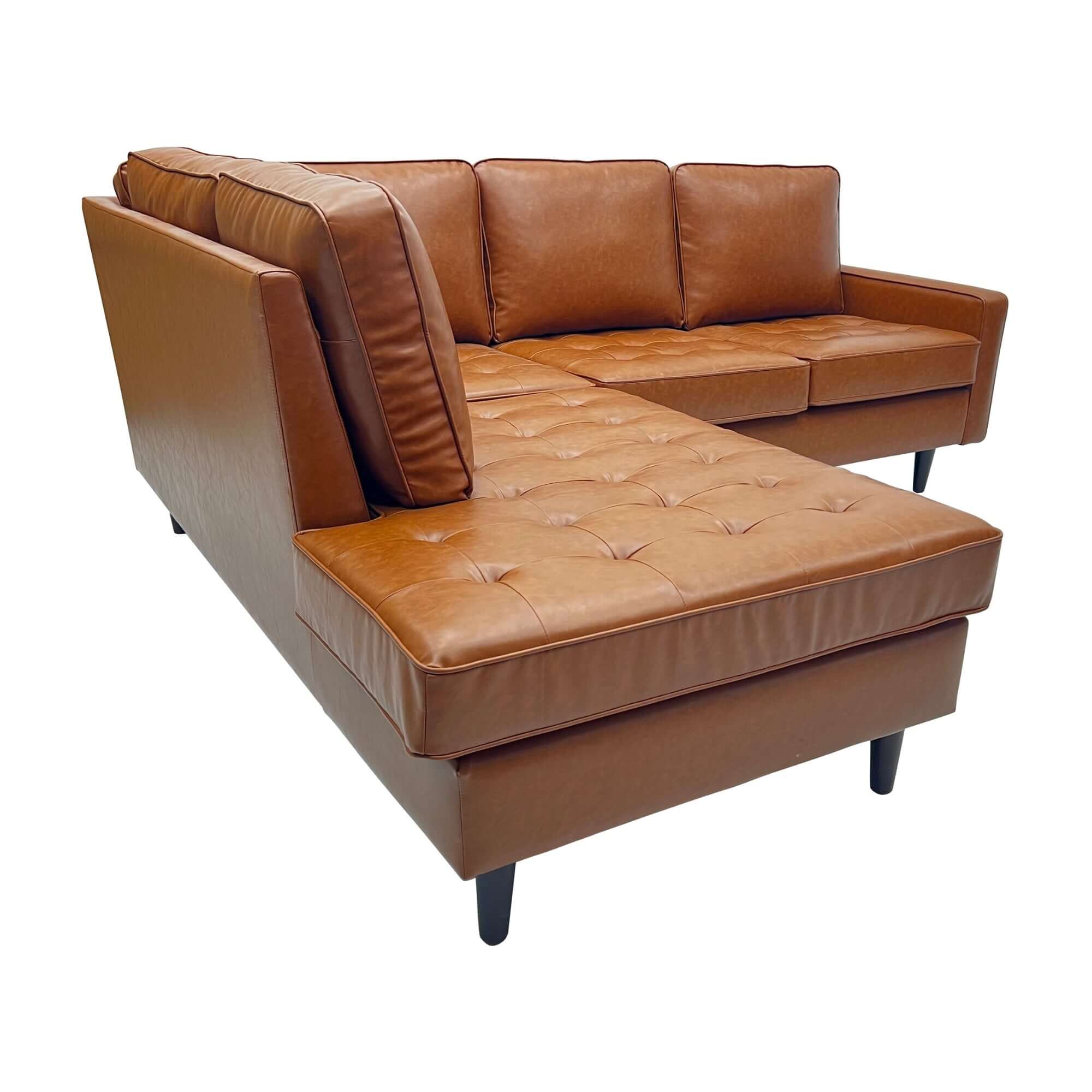 Stockholm 4 Seater Sofa With LHF Chaise Premium Faux Leather Sofa Tan - Image 4