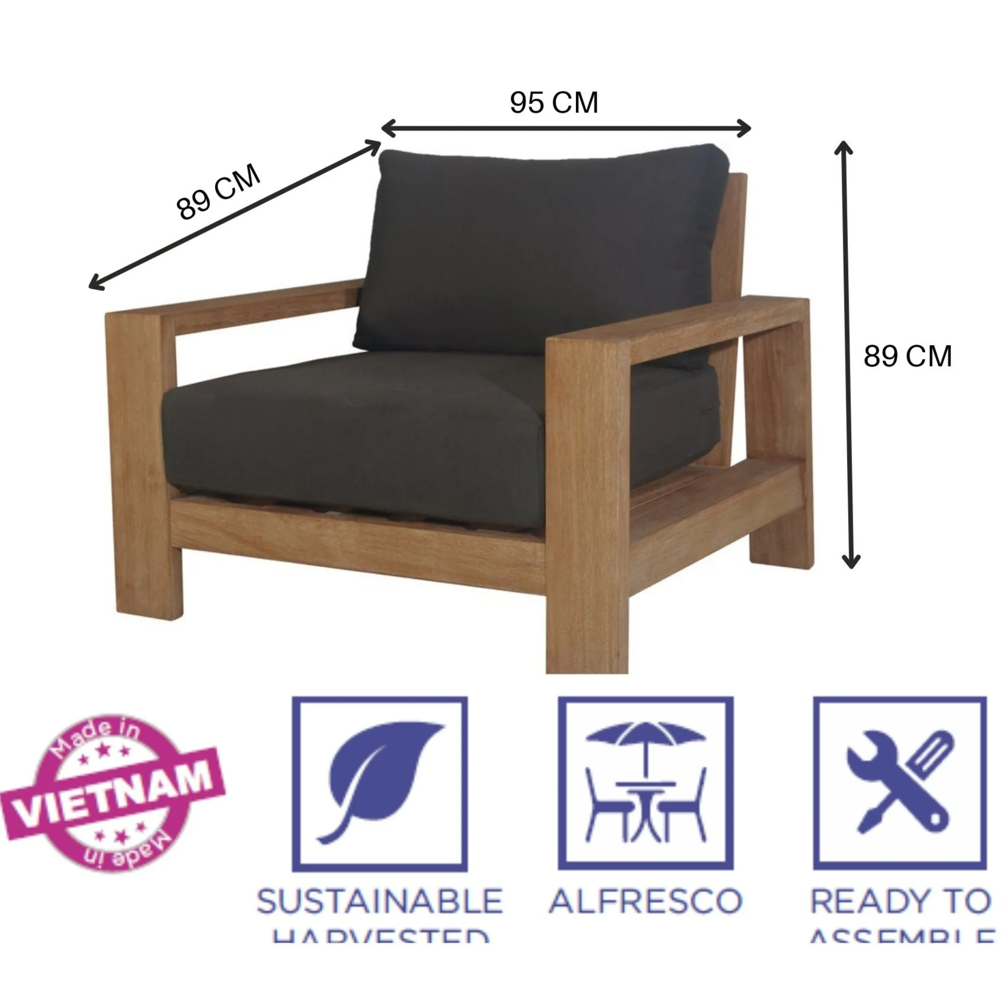 Stud 1 Seater Outdoor Sofa Chair - Image 3
