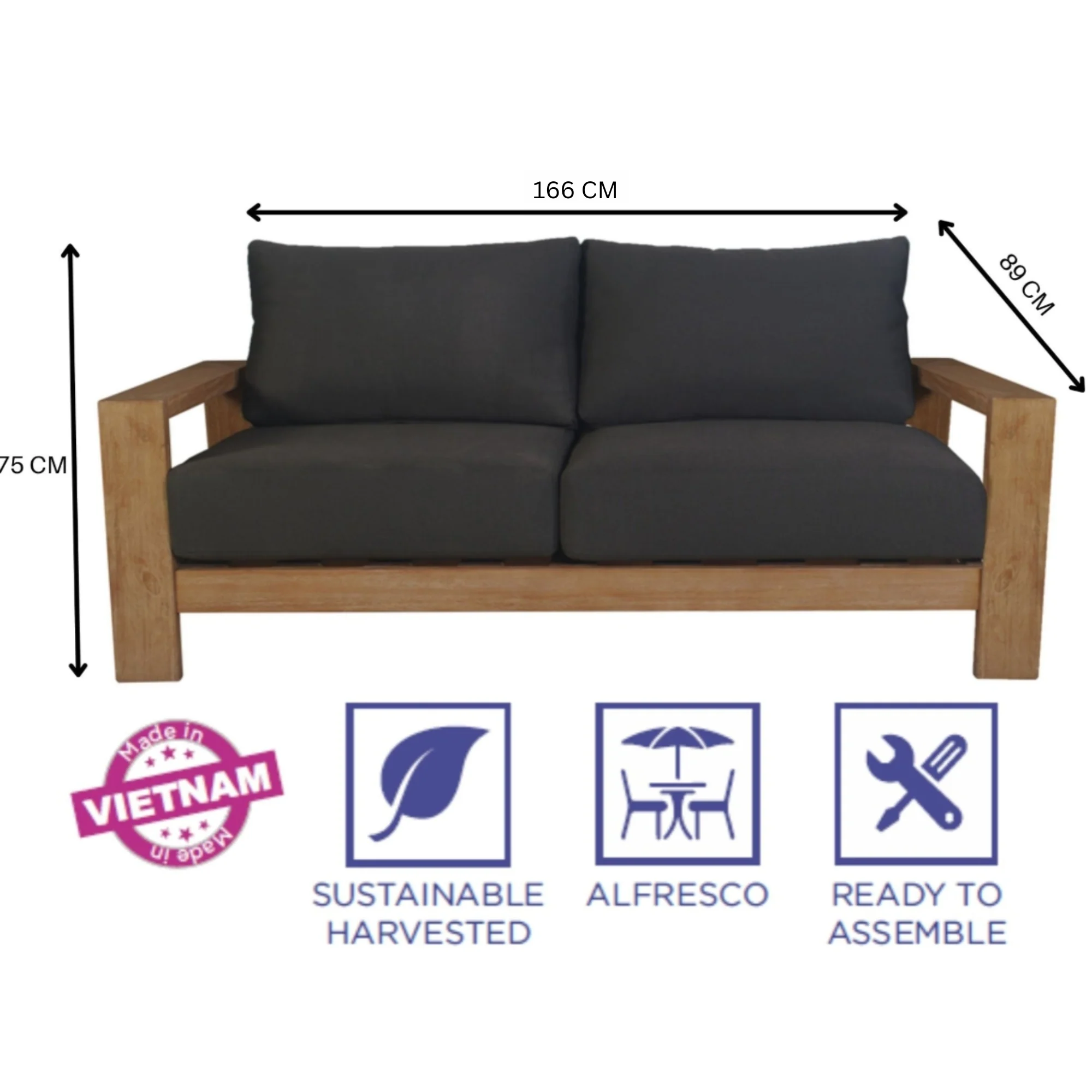 Stud 2 Seater Outdoor Sofa Lounge - Image 3