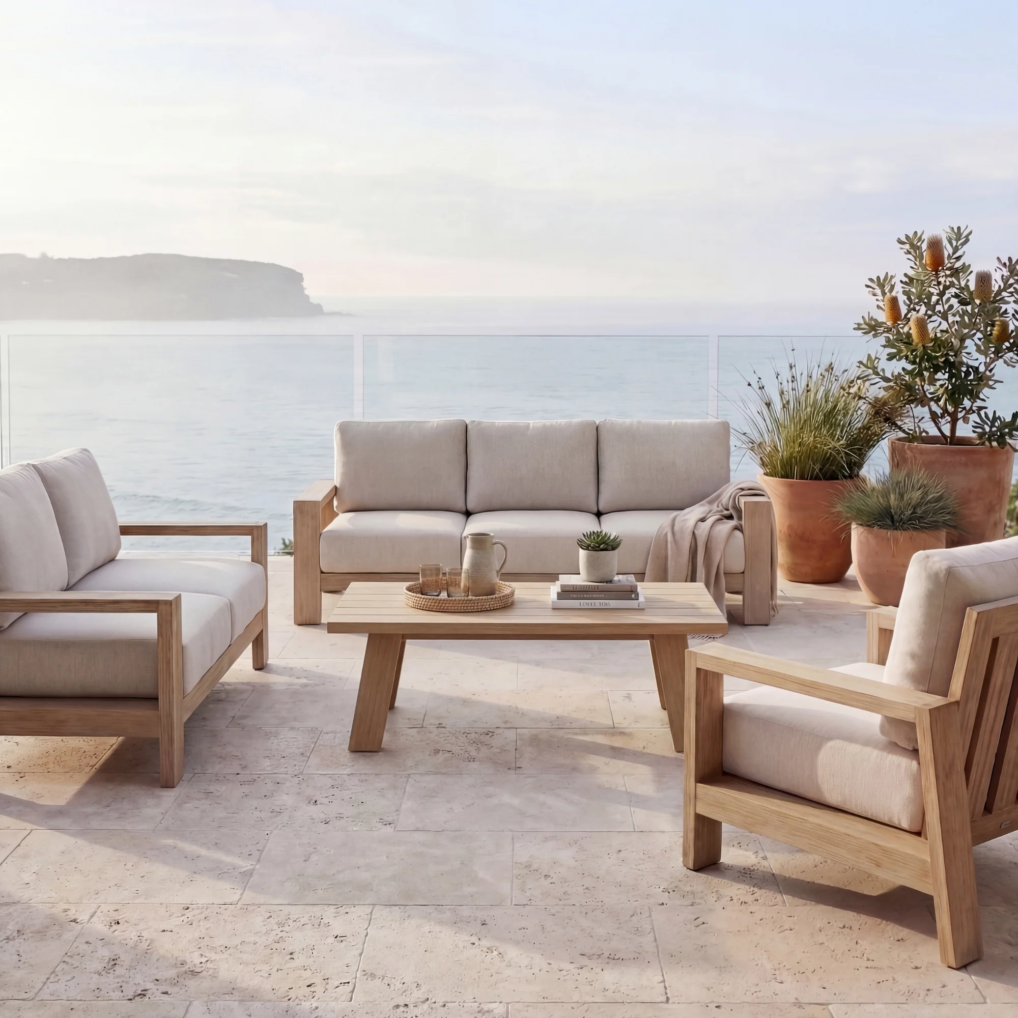 Stud 2 Seater Outdoor Sofa Lounge White Wash - Image 4