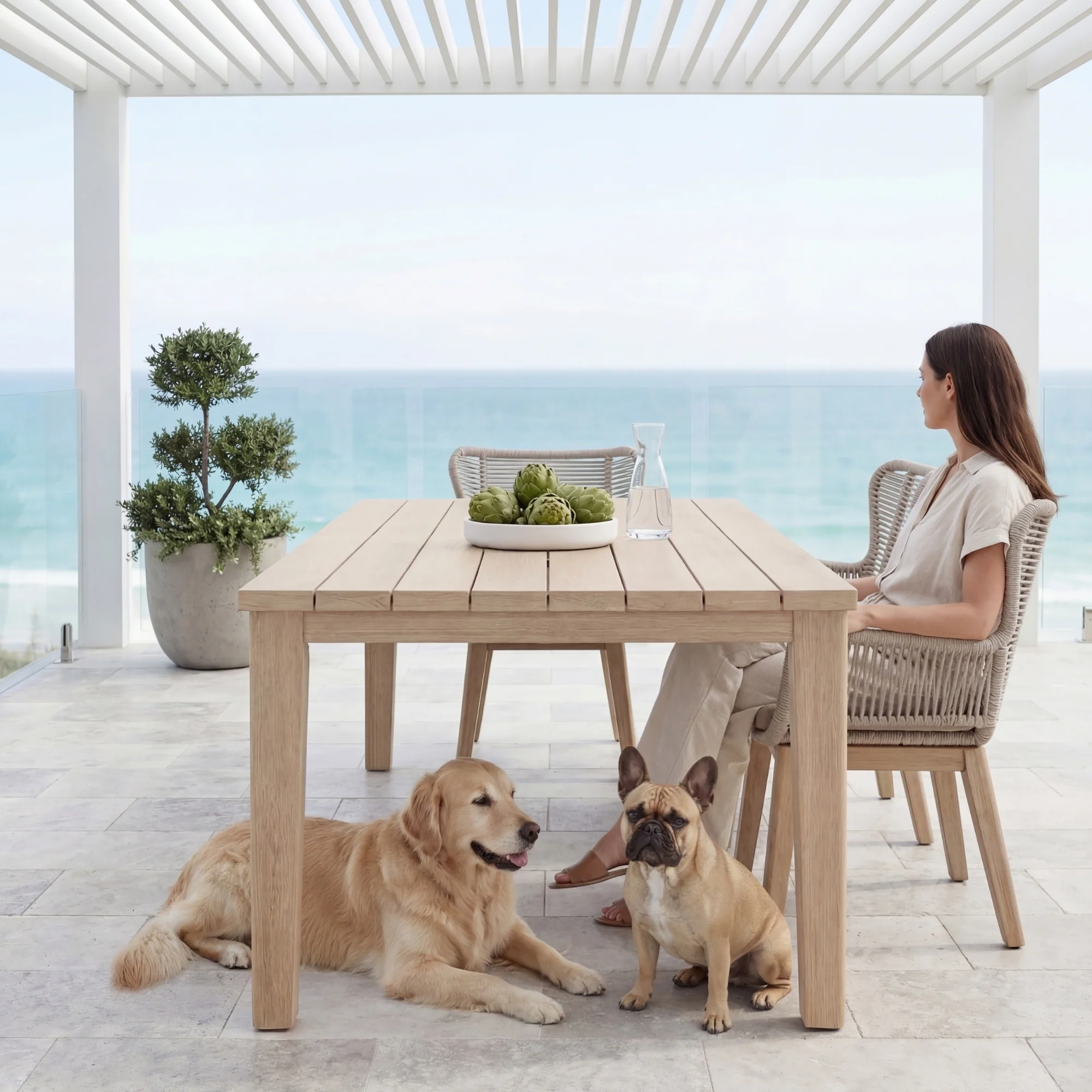 Stud 220cm Outdoor Dining Table White Wash - Image 3