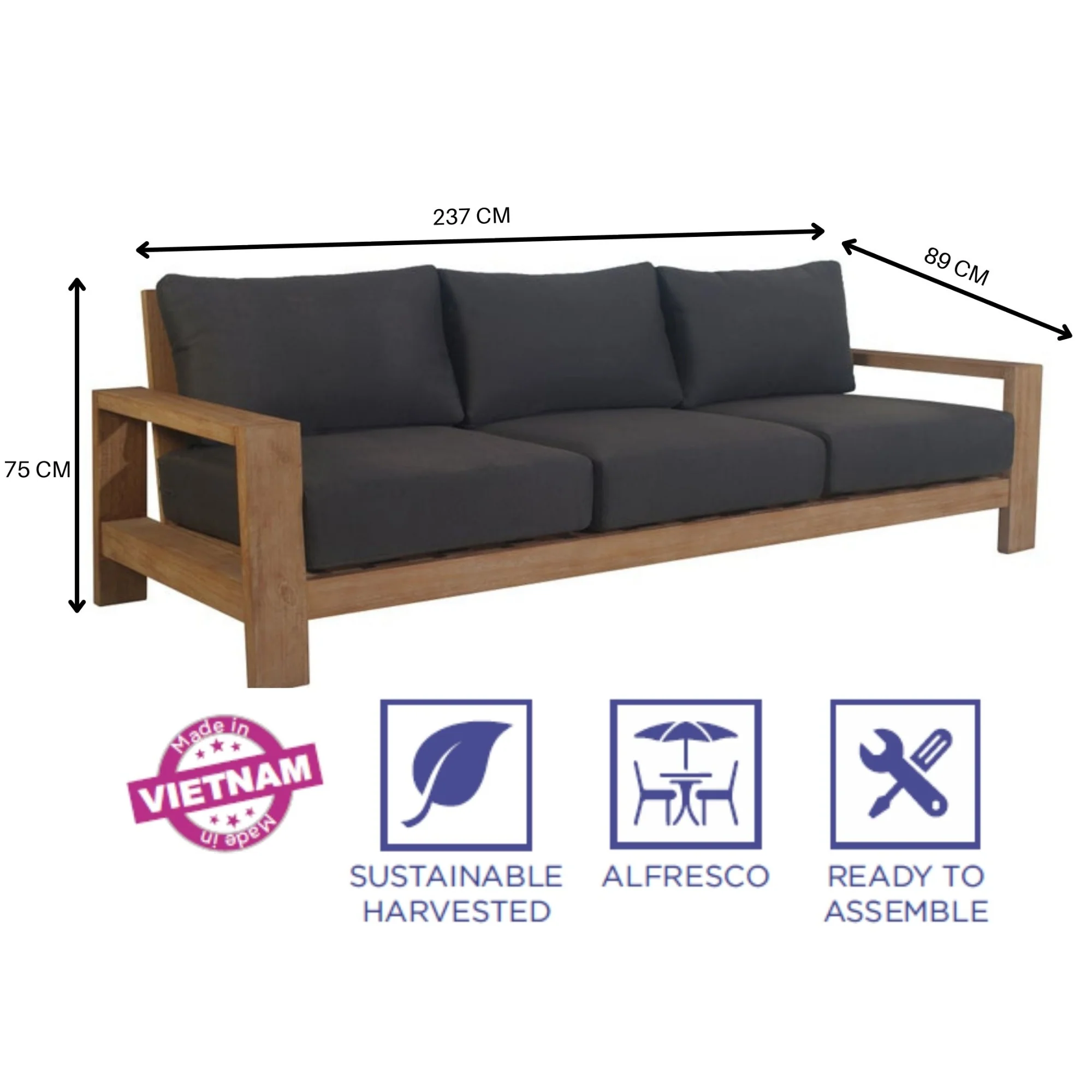 Stud 3 Seater Outdoor Sofa Lounge - Image 3