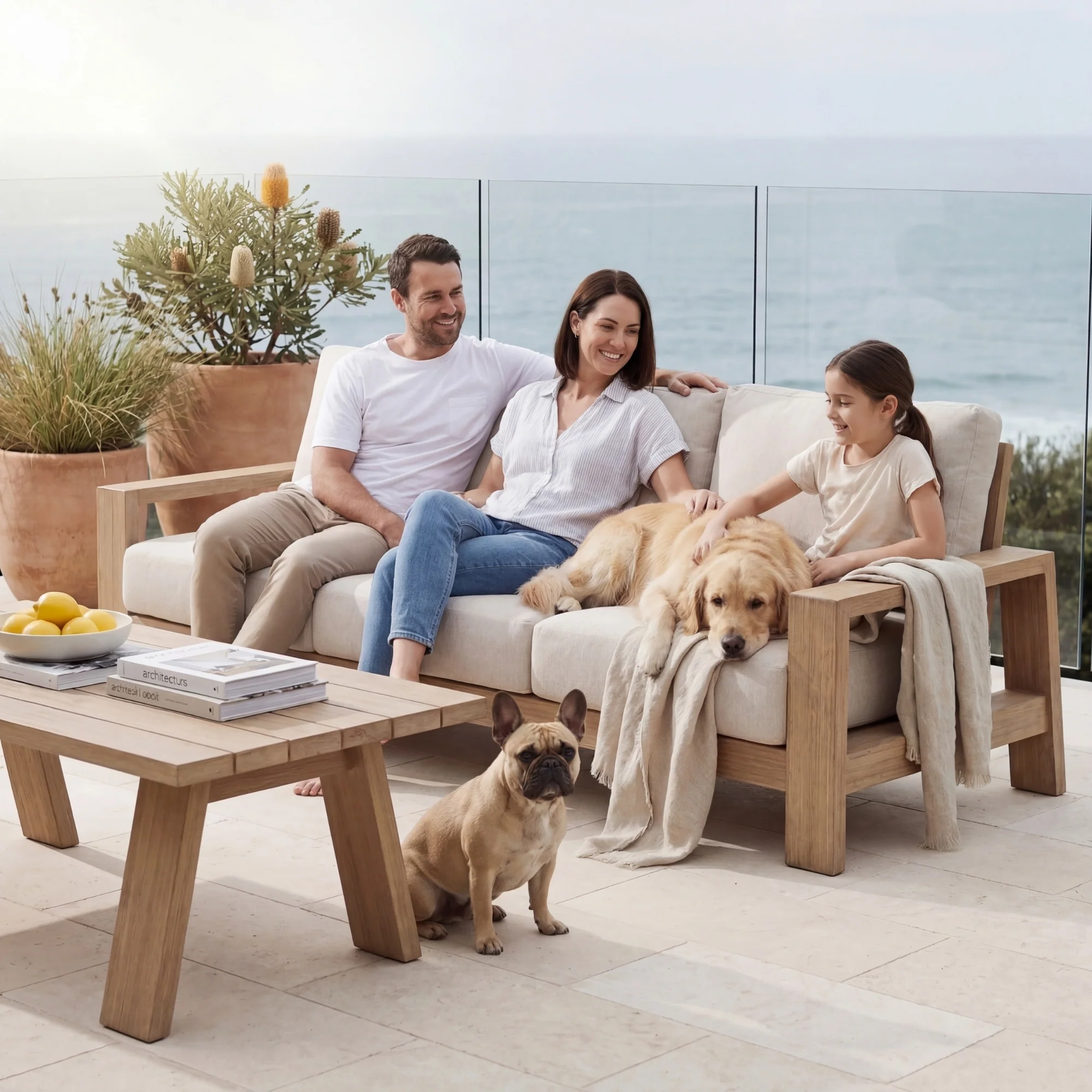 Stud 3 Seater Outdoor Sofa Lounge White Wash - Image 3