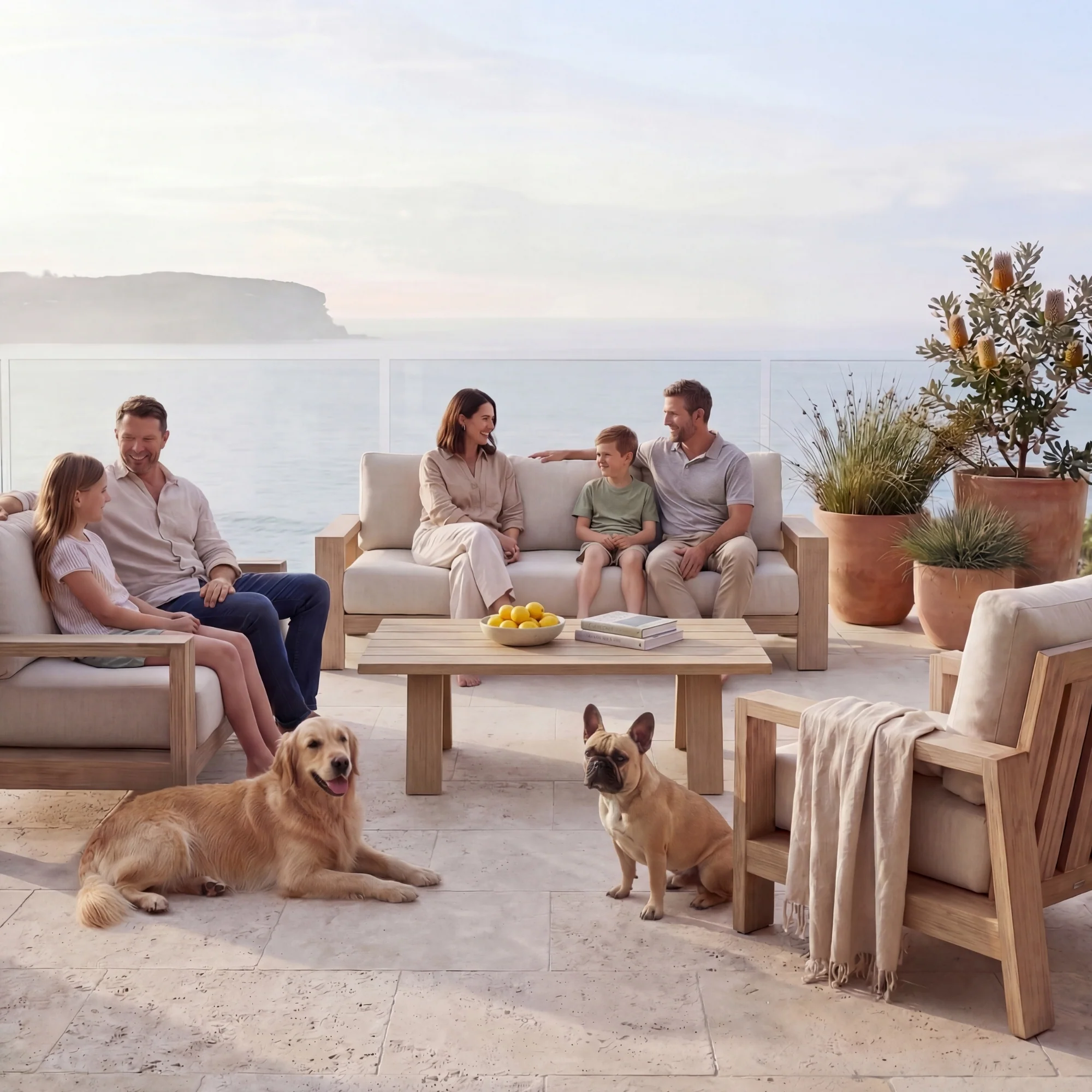 Stud 3 Seater Outdoor Sofa Lounge White Wash - Image 5