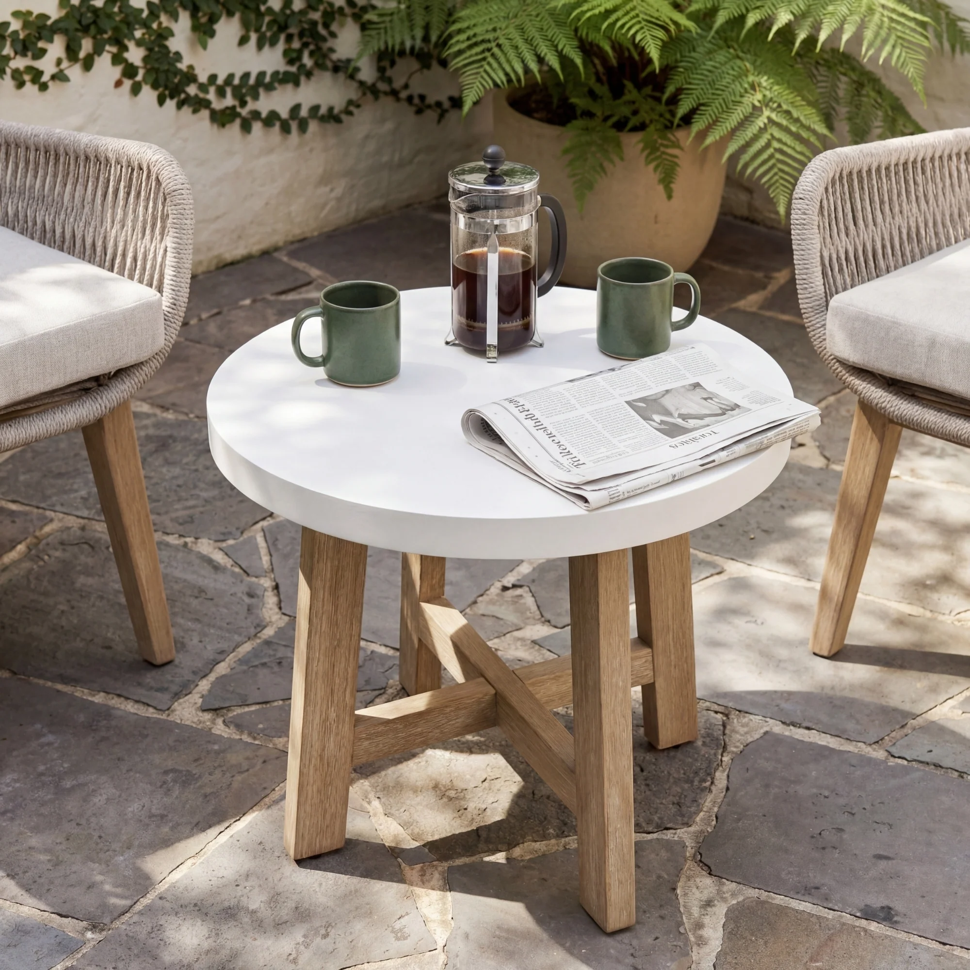 Stud 3pc Chat Set Outdoor Chair Coffee Table White Wash - Image 4