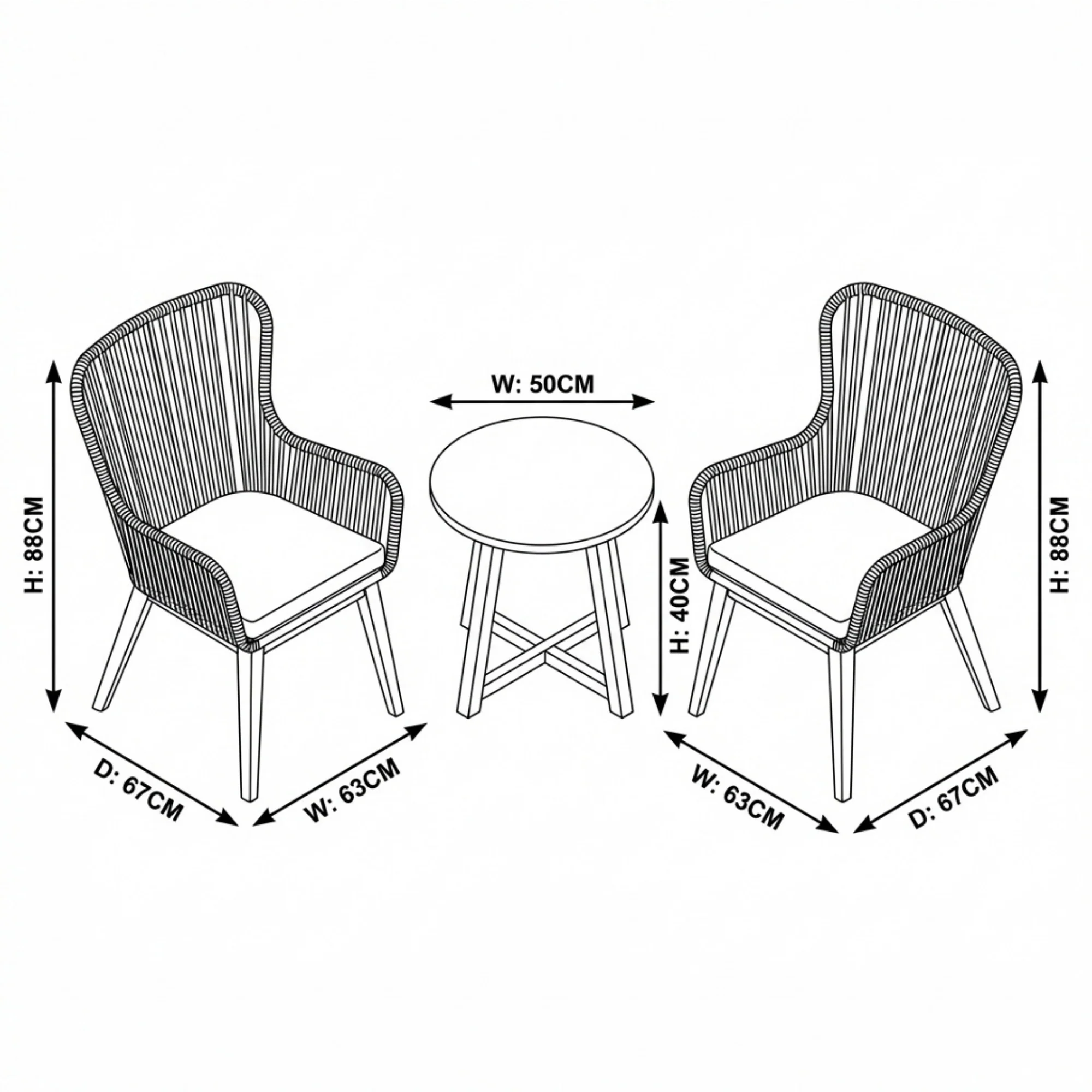 Stud 3pc Chat Set Outdoor Chair Coffee Table White Wash - Image 8