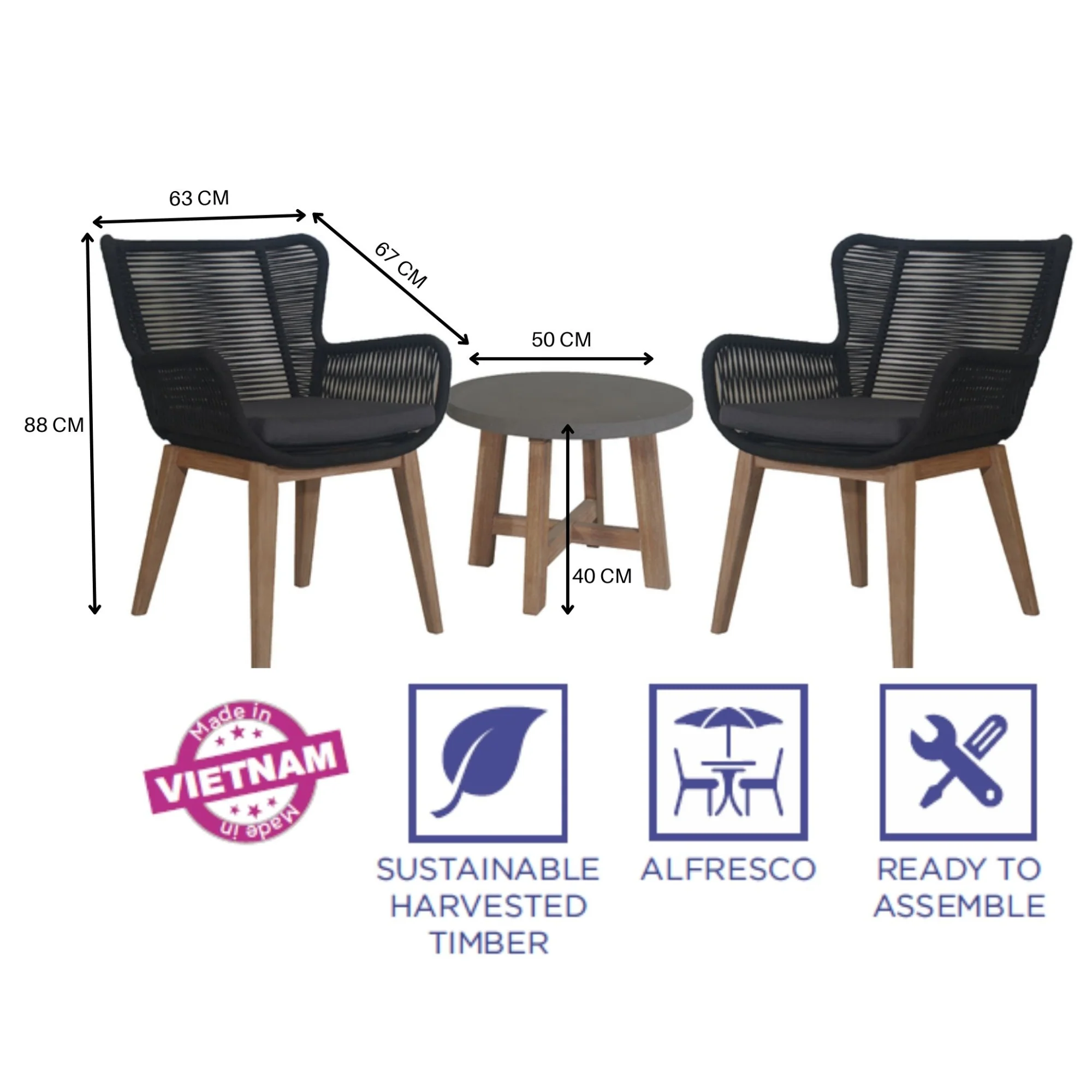 Stud 3pc Outdoor Sofa Set - Image 2