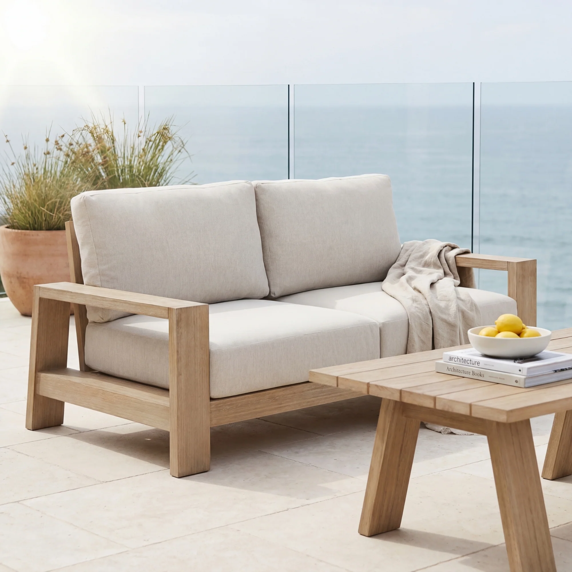 Stud 4pc Set Outdoor Sofa Lounge Chair Cofee Table White Wash - Image 5