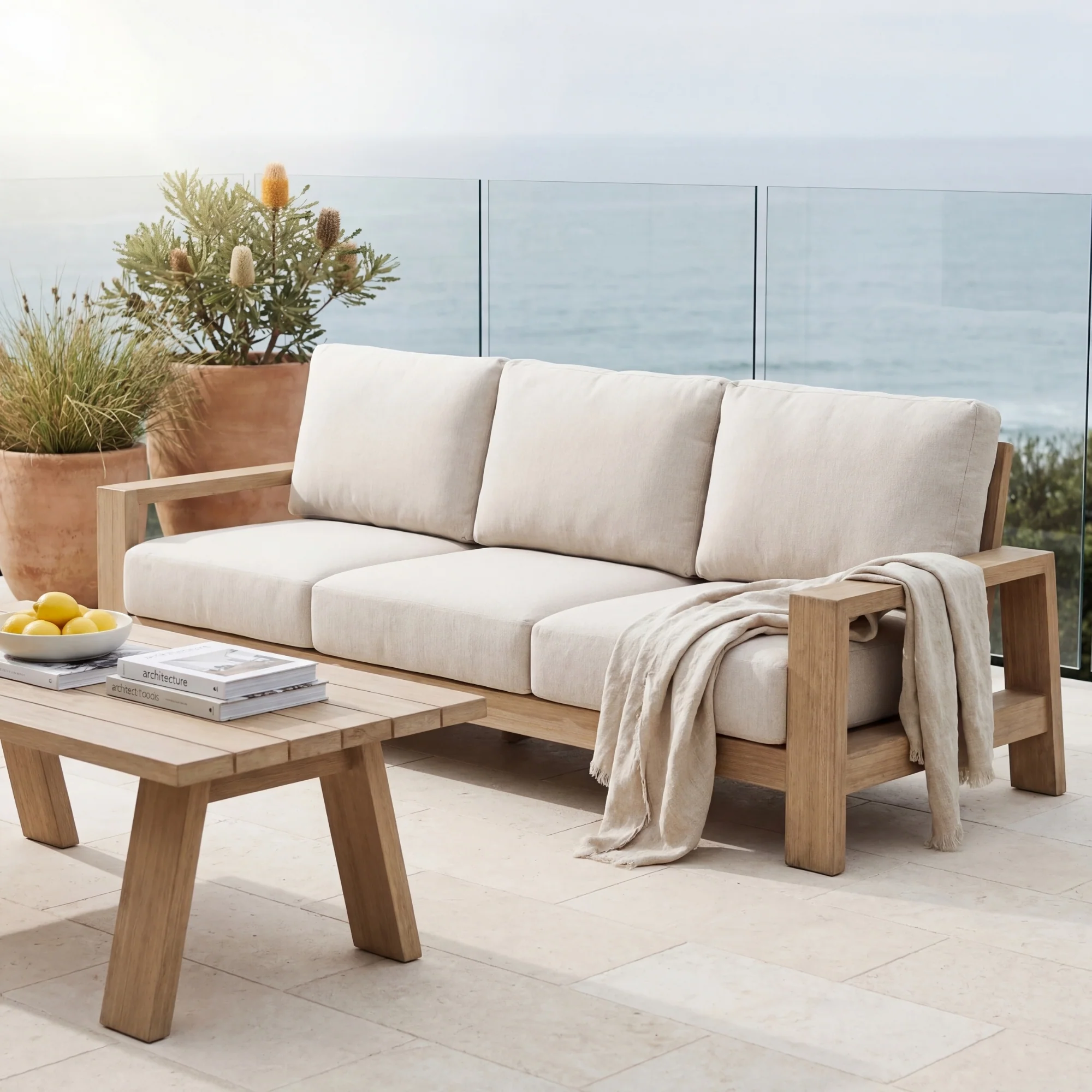 Stud 4pc Set Outdoor Sofa Lounge Chair Cofee Table White Wash - Image 6