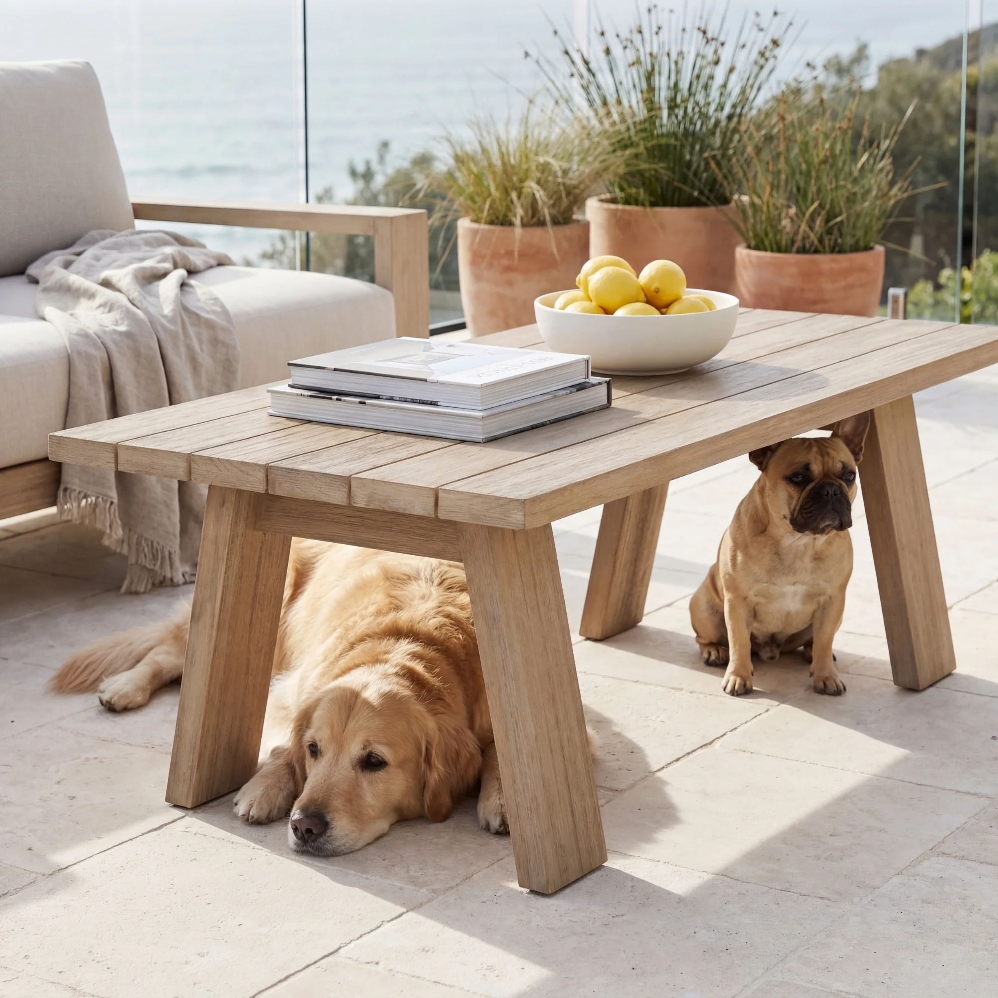 Stud 4pc Set Outdoor Sofa Lounge Chair Cofee Table White Wash - Image 7