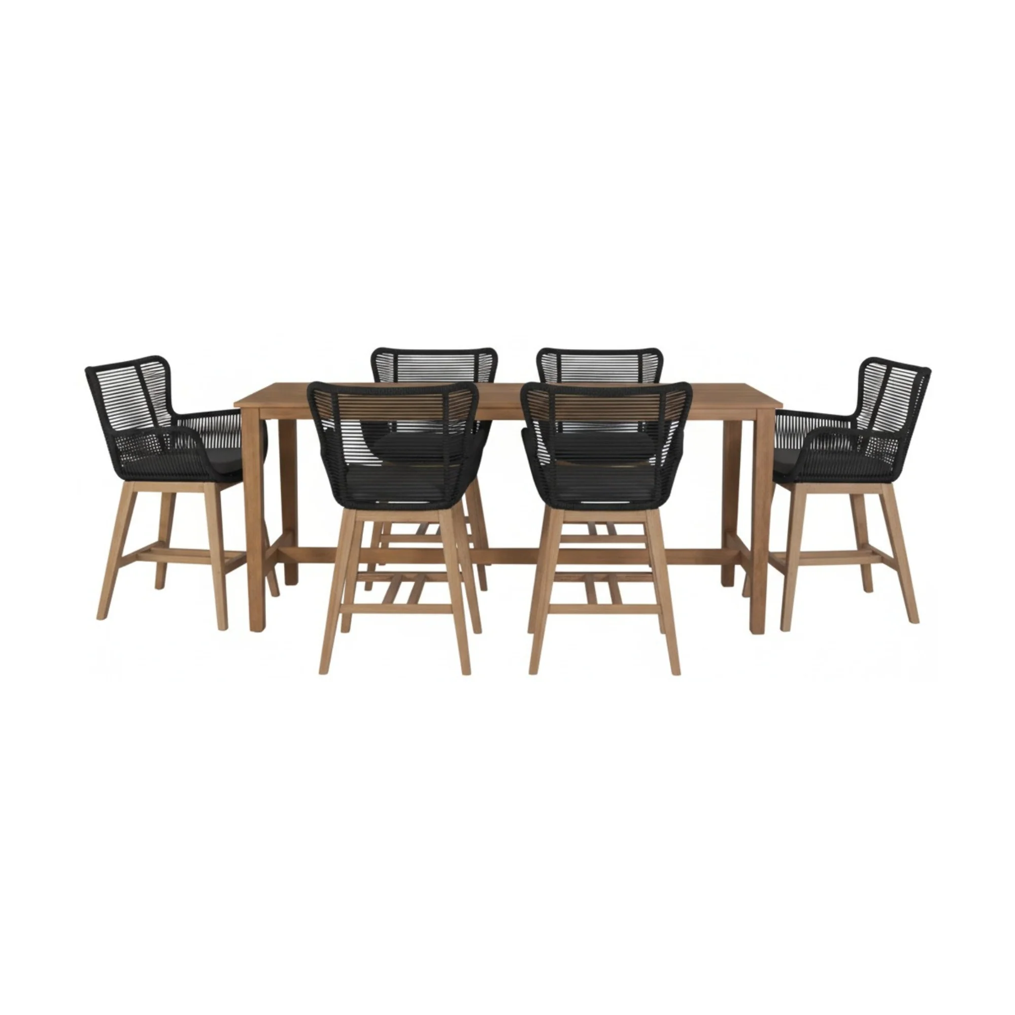 Stud 7pc Outdoor High Bar Dining Set 6 Barstool Chair 240cm Timber Table - Image 2