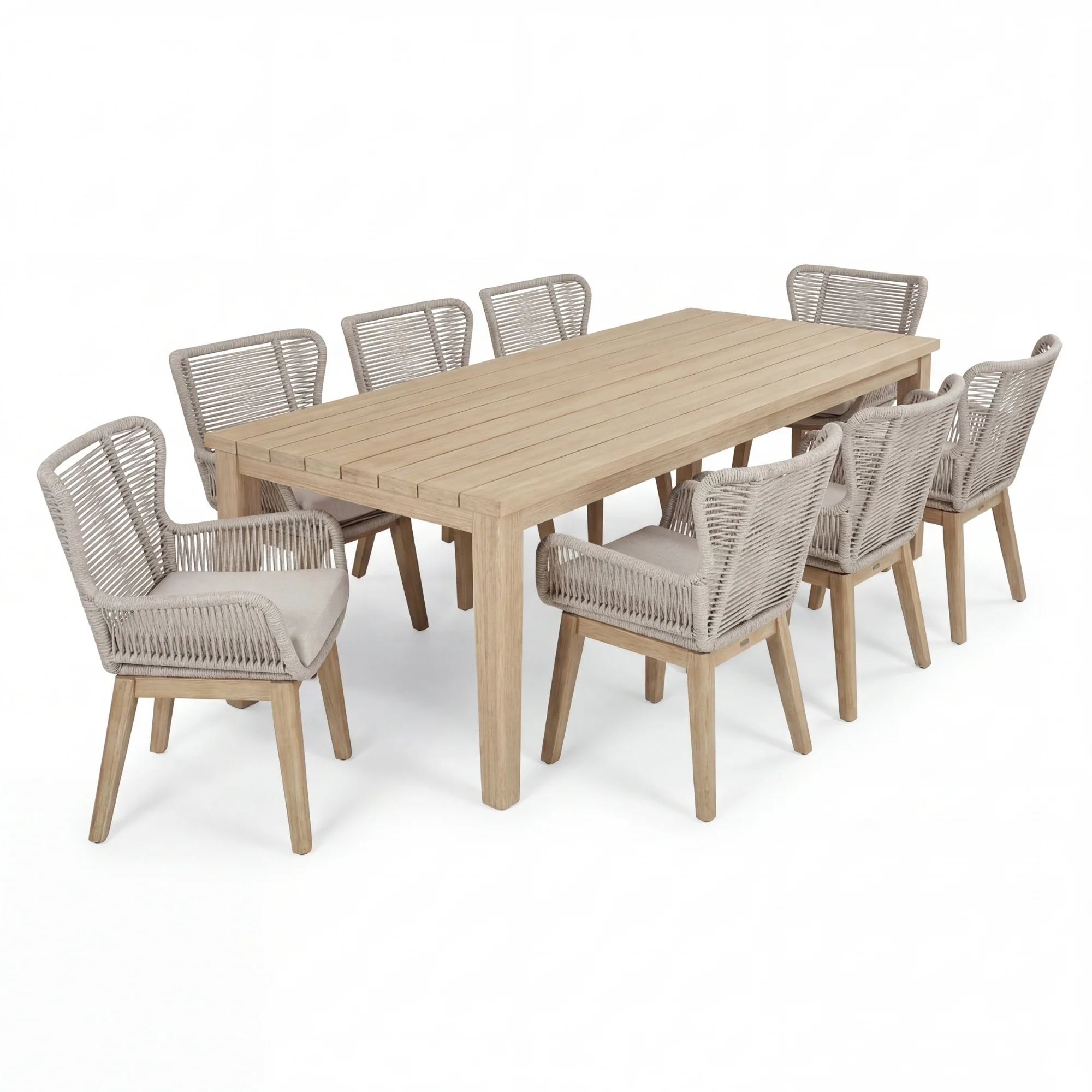 Stud 9pc Set Outdoor Dining Table Chair White Wash - Image 2