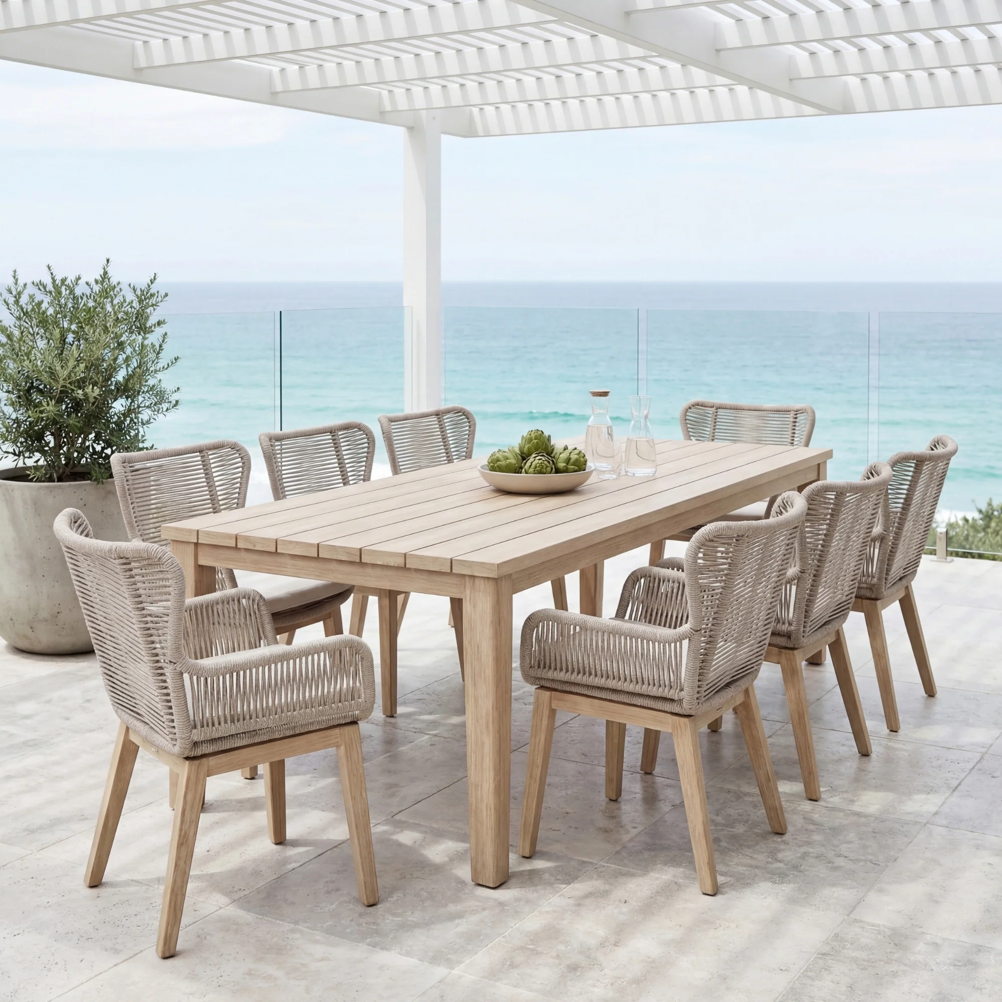 Stud 9pc Set Outdoor Dining Table Chair White Wash - Image 3
