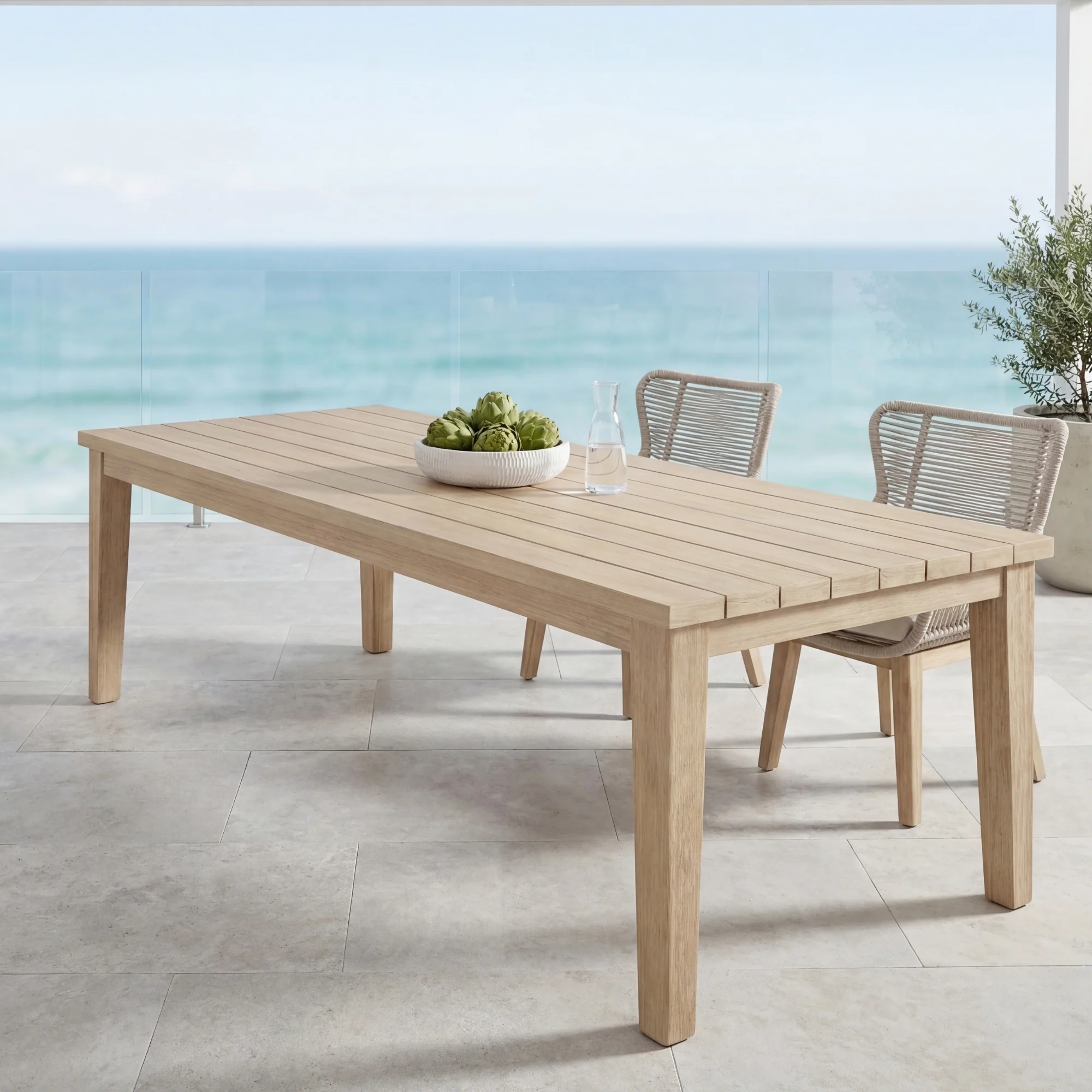 Stud 9pc Set Outdoor Dining Table Chair White Wash - Image 4