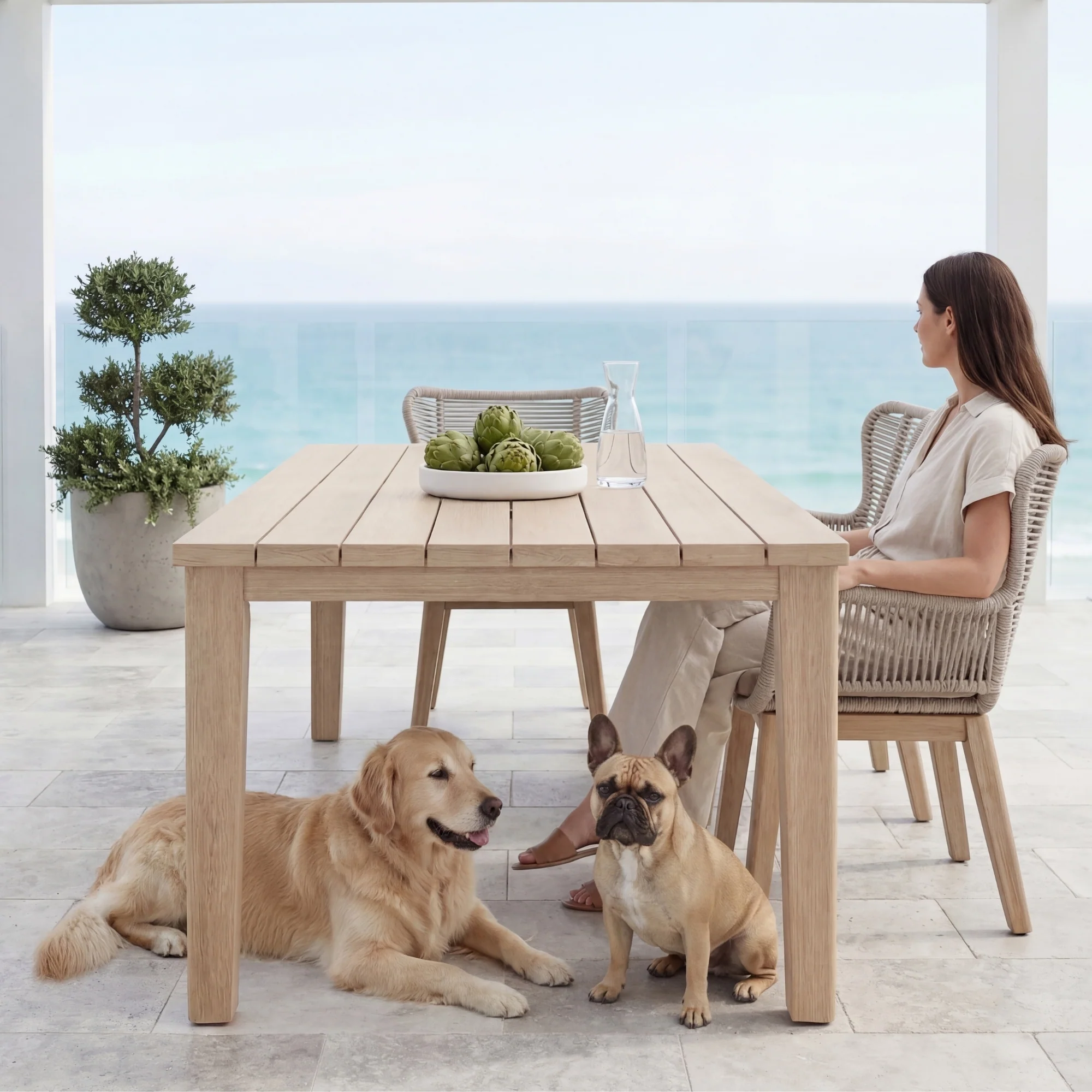 Stud 9pc Set Outdoor Dining Table Chair White Wash - Image 5
