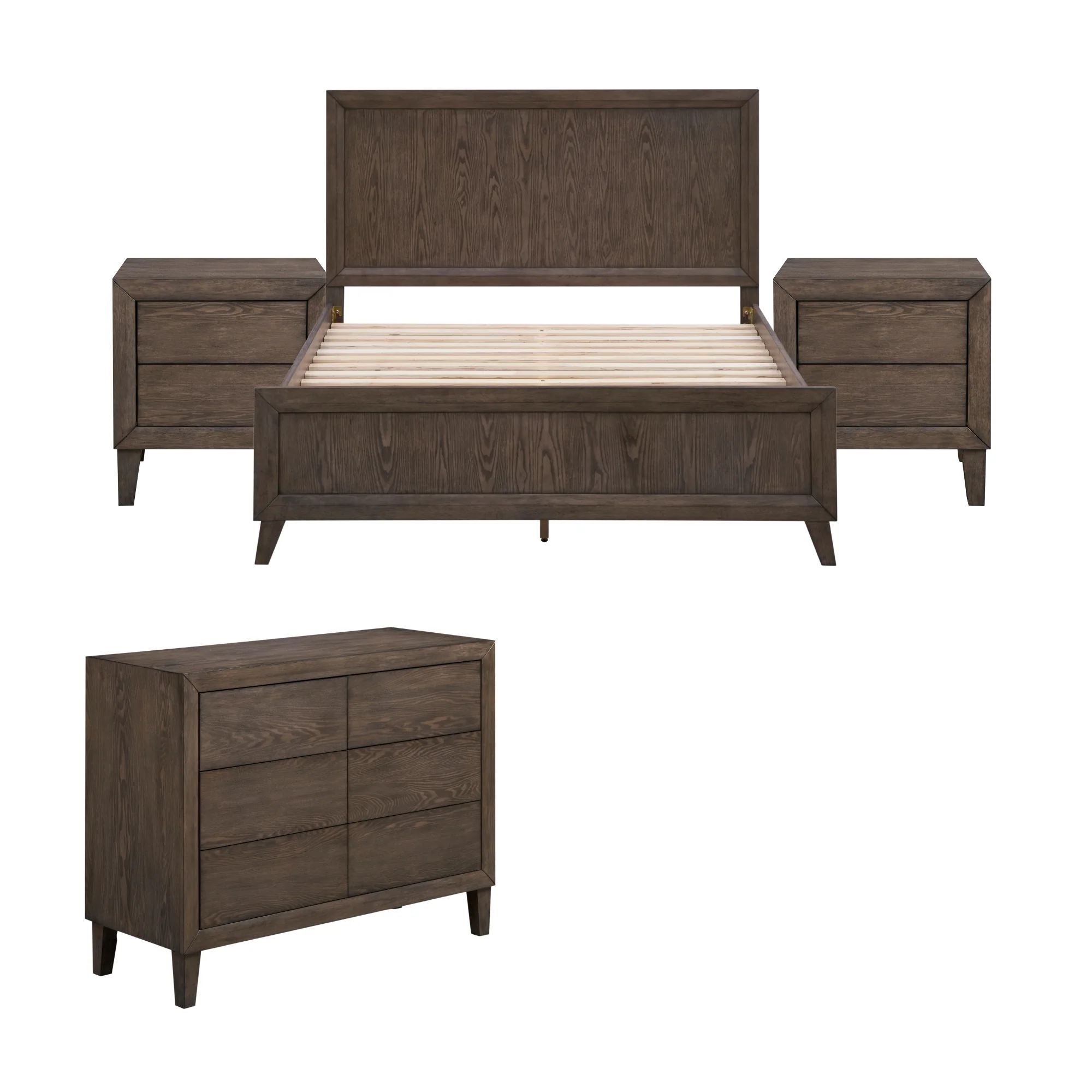 Suno King Single Bedroom Suite Bed Frame Bedside Dresser Set Dark Grey