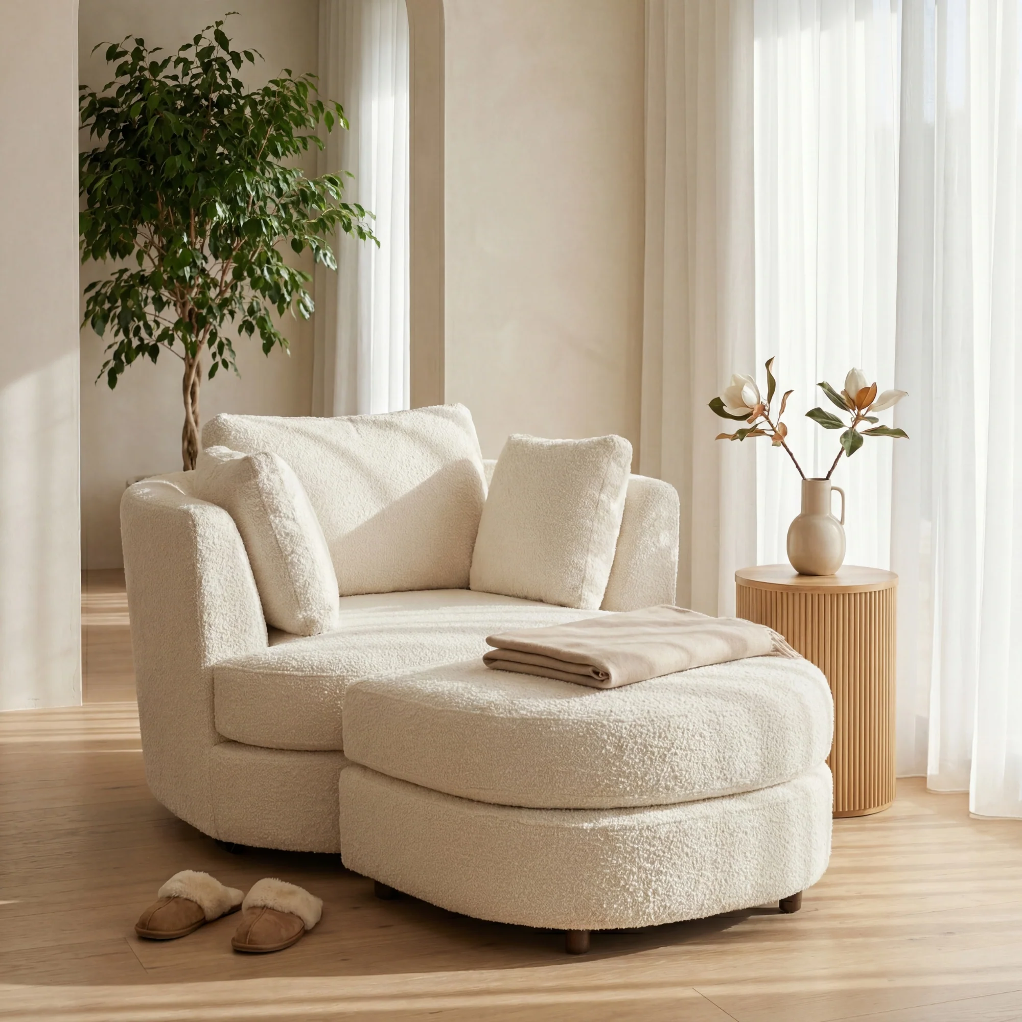 Sunshine Swivel Accent Chair with Ottoman Snow White - Image 3